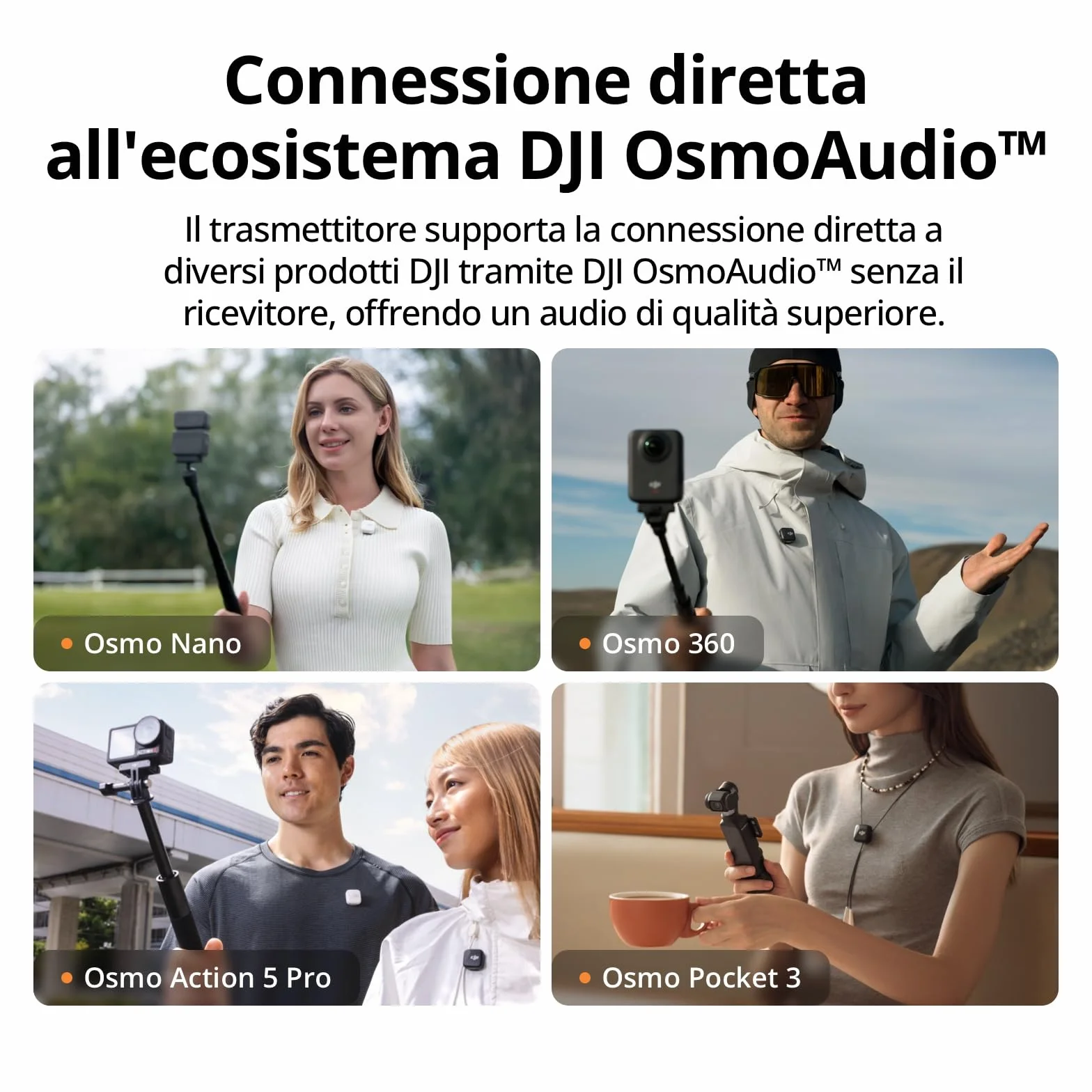 DJI Mic Mini 2 TX + 1 RX Wireless Microfono Leggero 48 Ore Cancellazione Rumore per Fotocamere iPhone Android Vlog