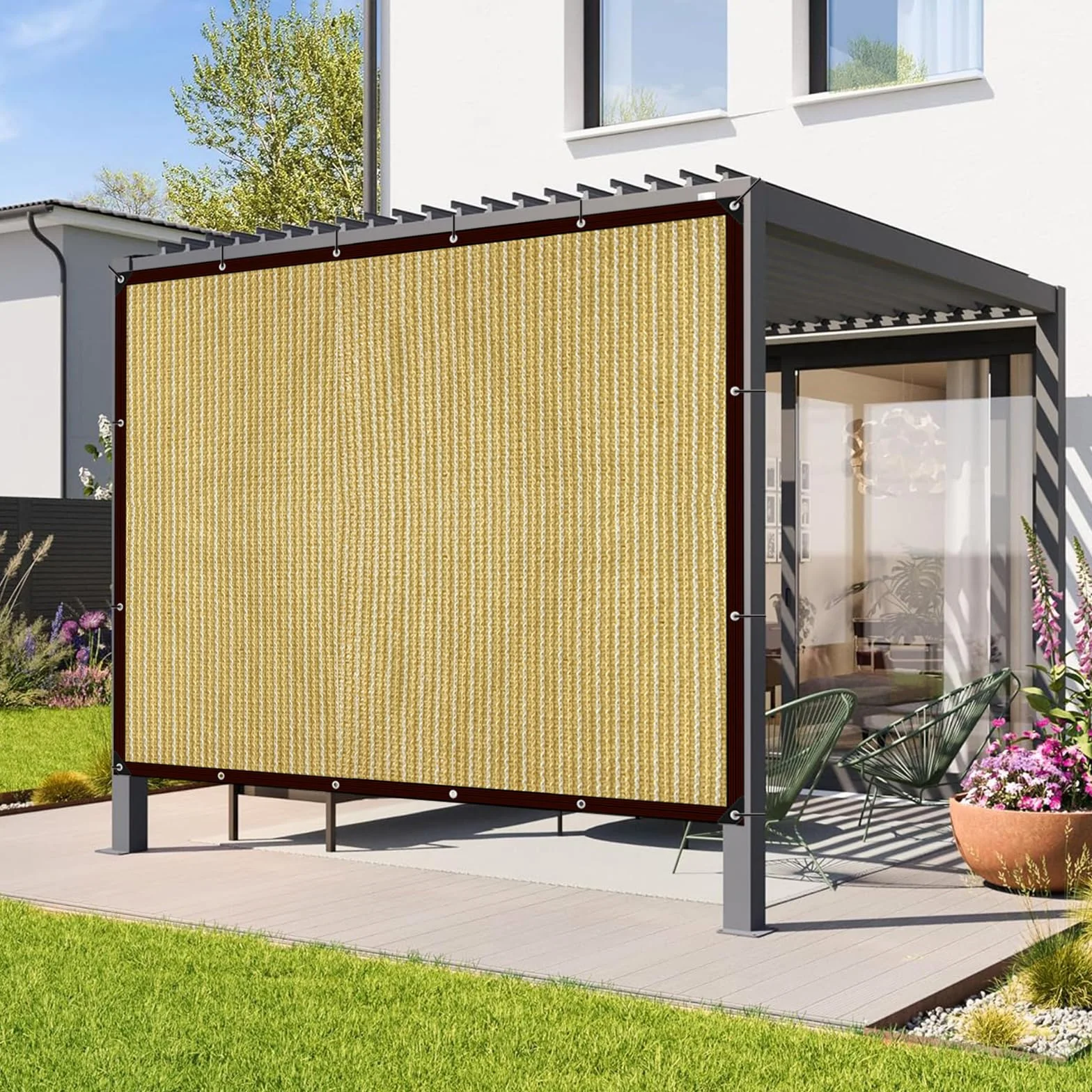 Rete ombreggiatura 2x3 m beige protezione solare giardino terrazzo antivento permeabile all'acqua