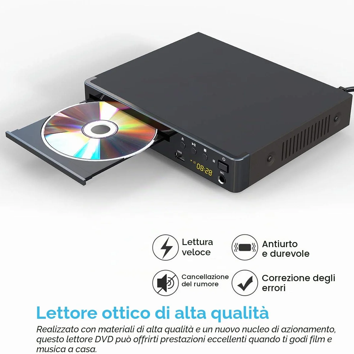 Odtwarzacz HD DVD PAL/NTSC z HDMI, USB, MIC - Wieloregionowy