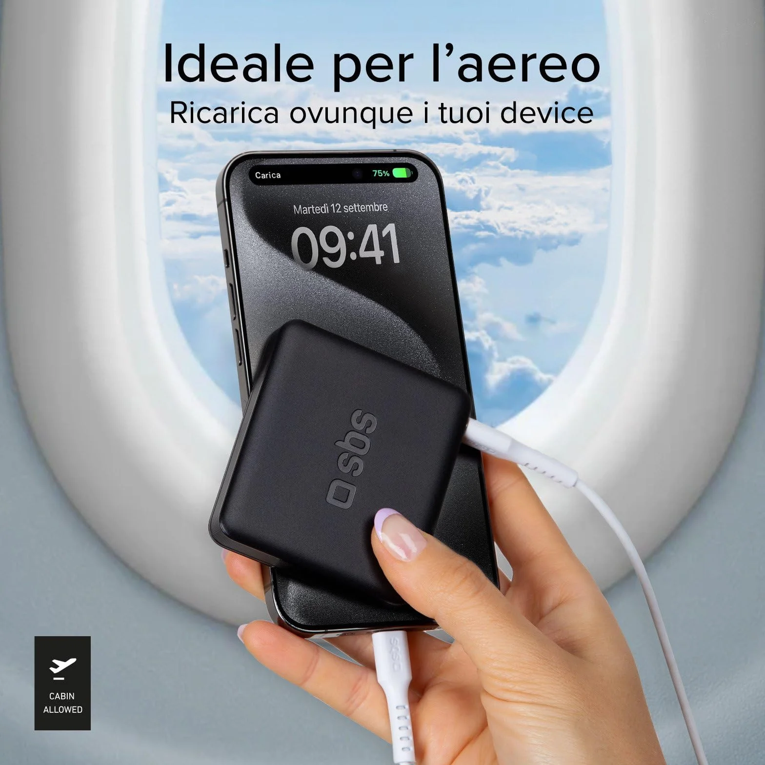 SBS NanoTube PowerBank HD 5000mAh 10W Power Bank Ricarica Rapida USB-C Caricabatterie Portatile Nero
