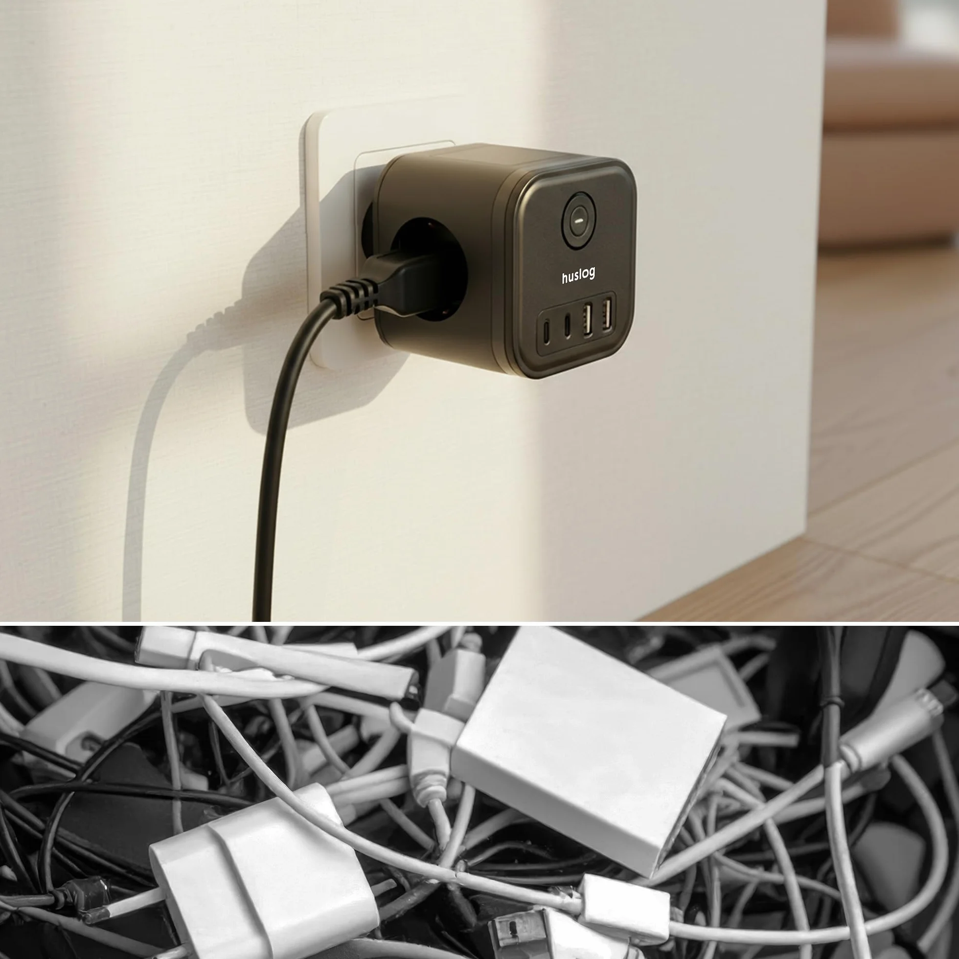 Cubo Multipresa 3 Prese AC 4 USB-C USB-A 3680W Compatta Ignifuga Interruttore ON/OFF Nera