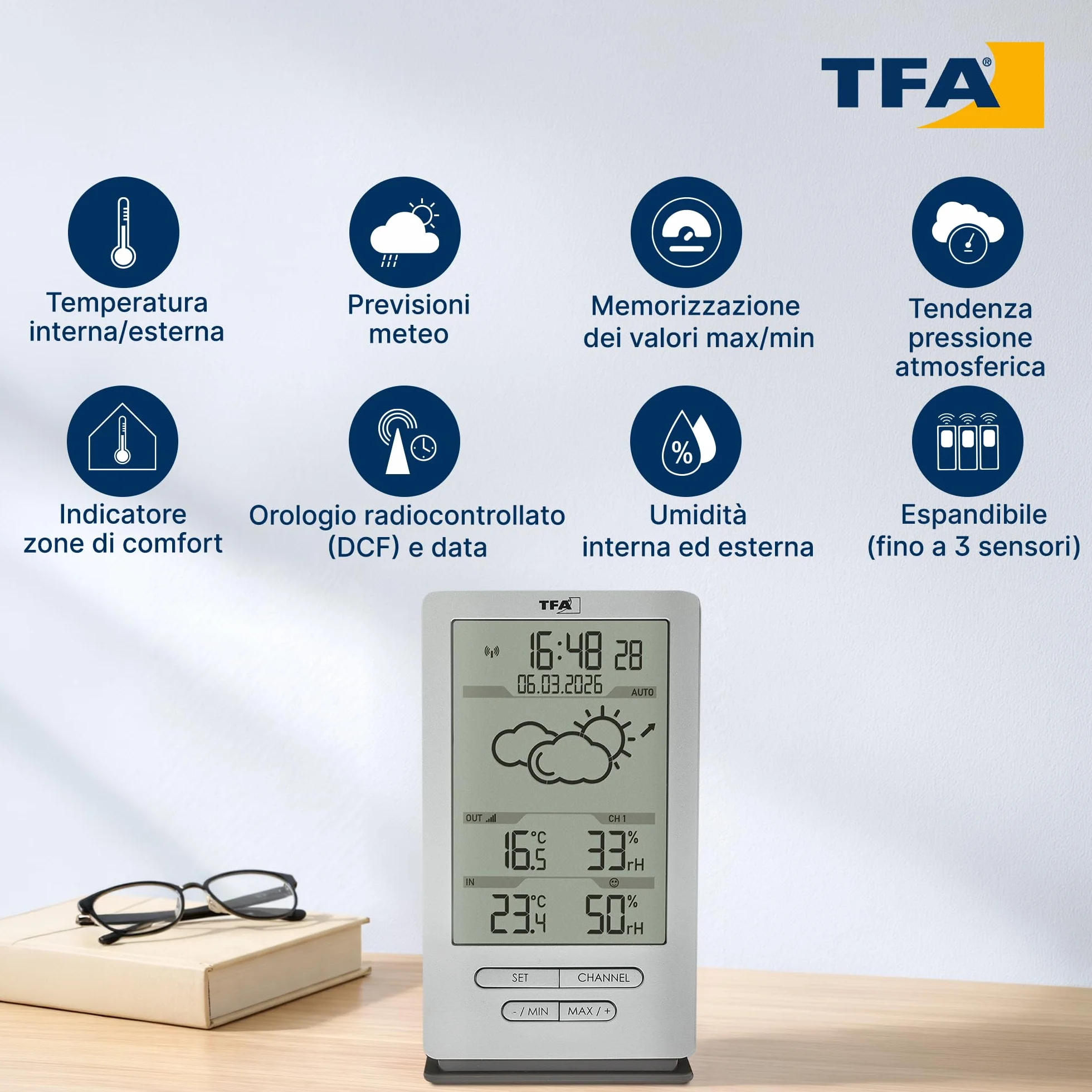 TFA Dostmann stazione meteo wireless 35.1162.54 argento