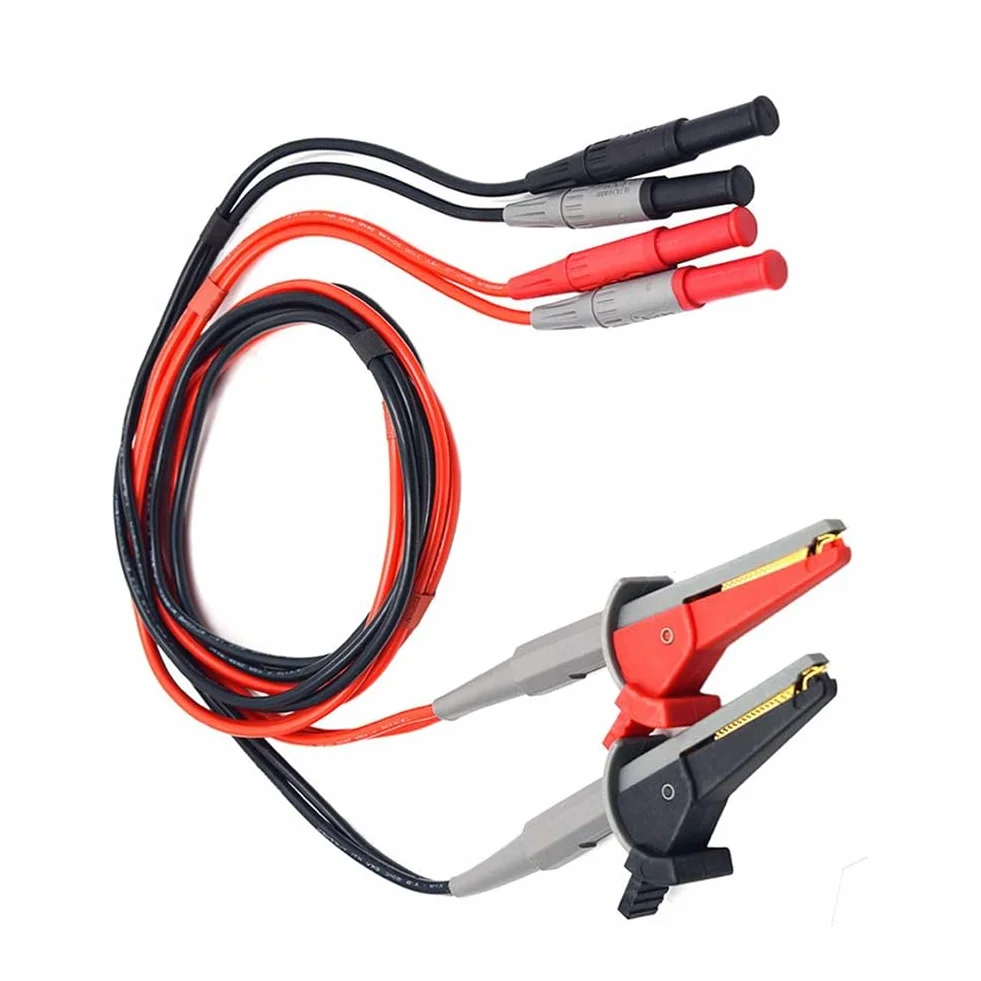 Kelvin Clip Test Batteria Resistenza Interna Misurazione LCR Cavo Silicone Jack 4mm Nero Rosso