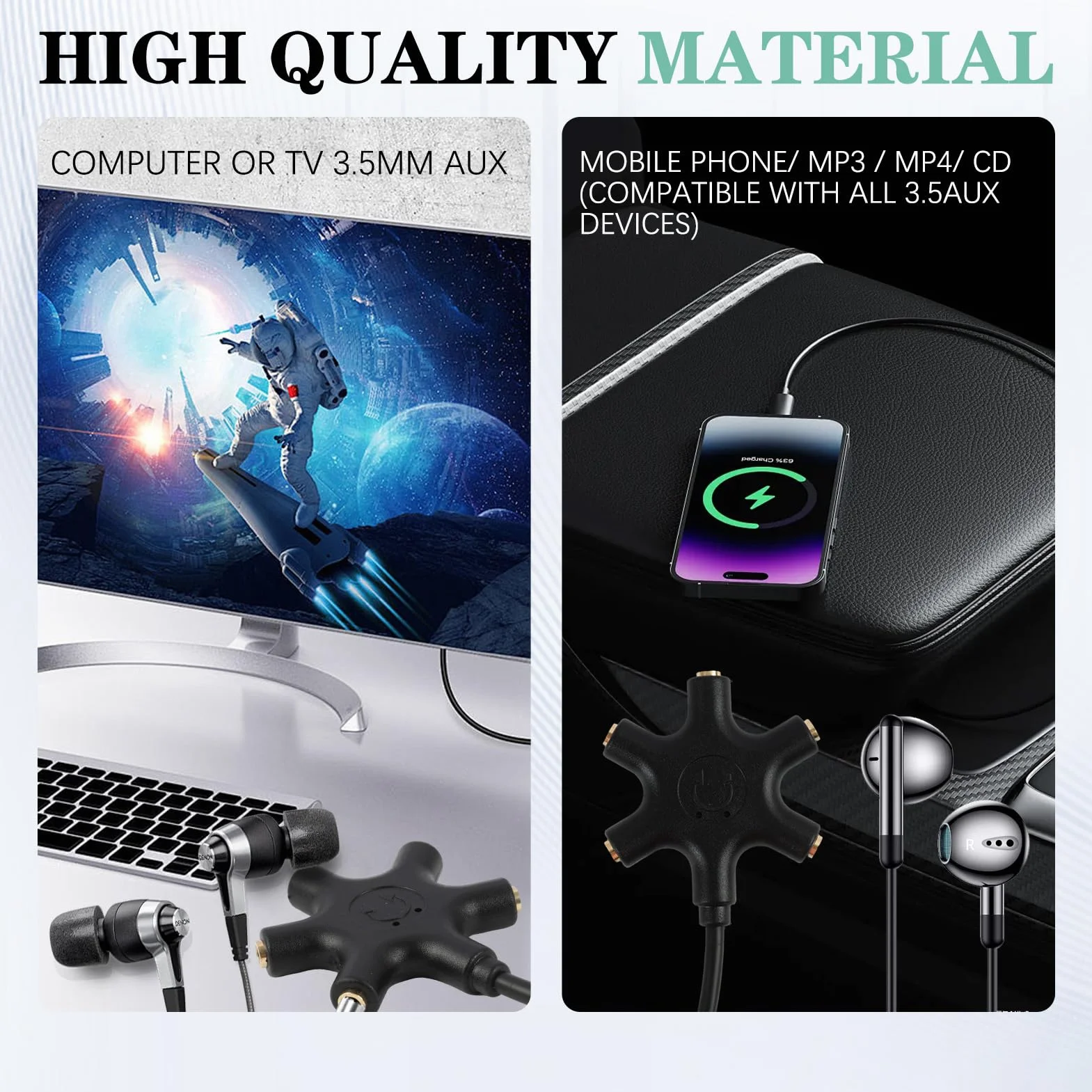 Splitter jack 3,5 mm 5 porte per auricolari multipli, separatore cuffie audio compatto compatibile iPhone iPad MP3 tablet
