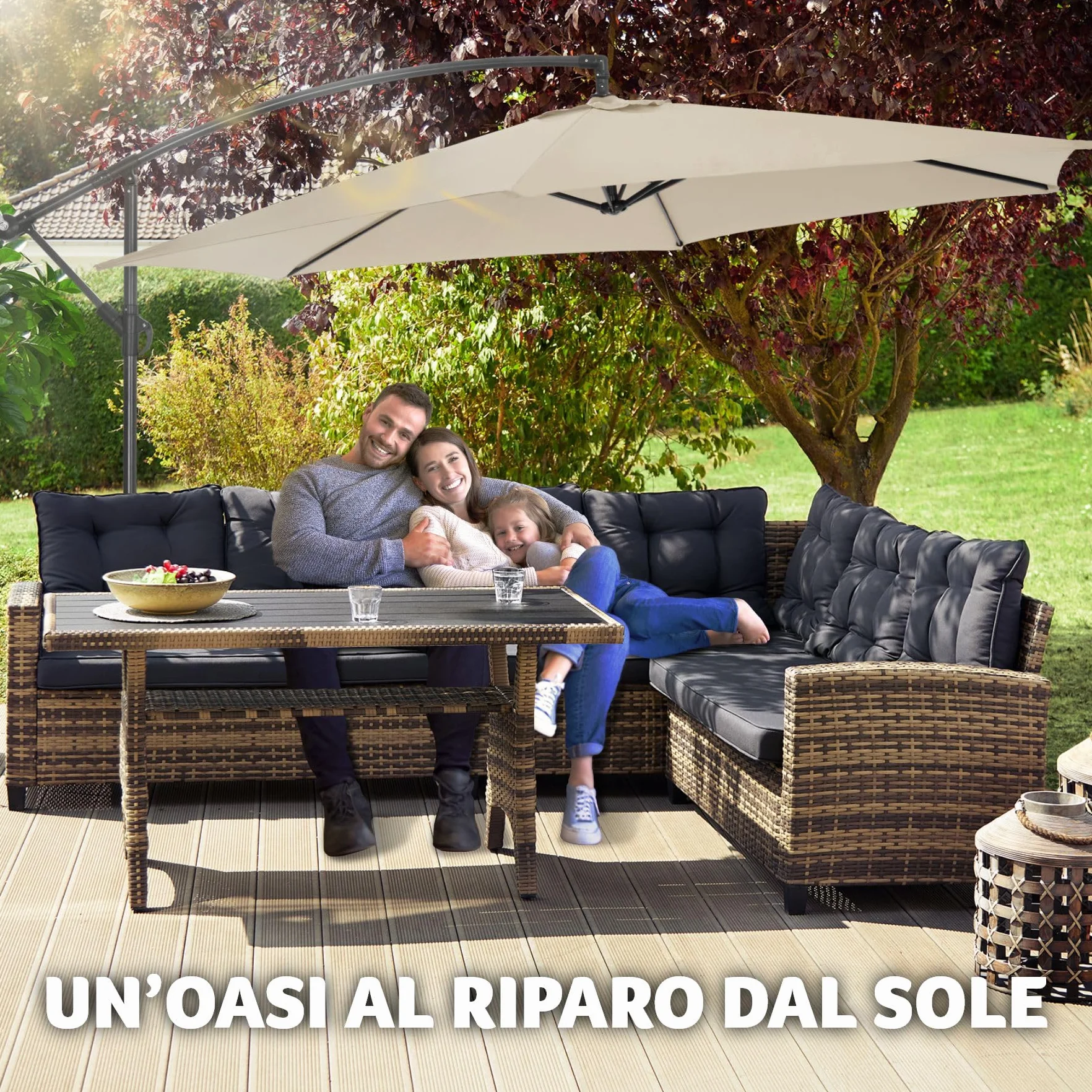 tectake® Ombrellone da Esterno con Robusta Struttura di Sostegno, Inclinabile, Idrorepellente, Resistente ai Raggi UV, Custodia Ombrellone da Giardino Inclusa