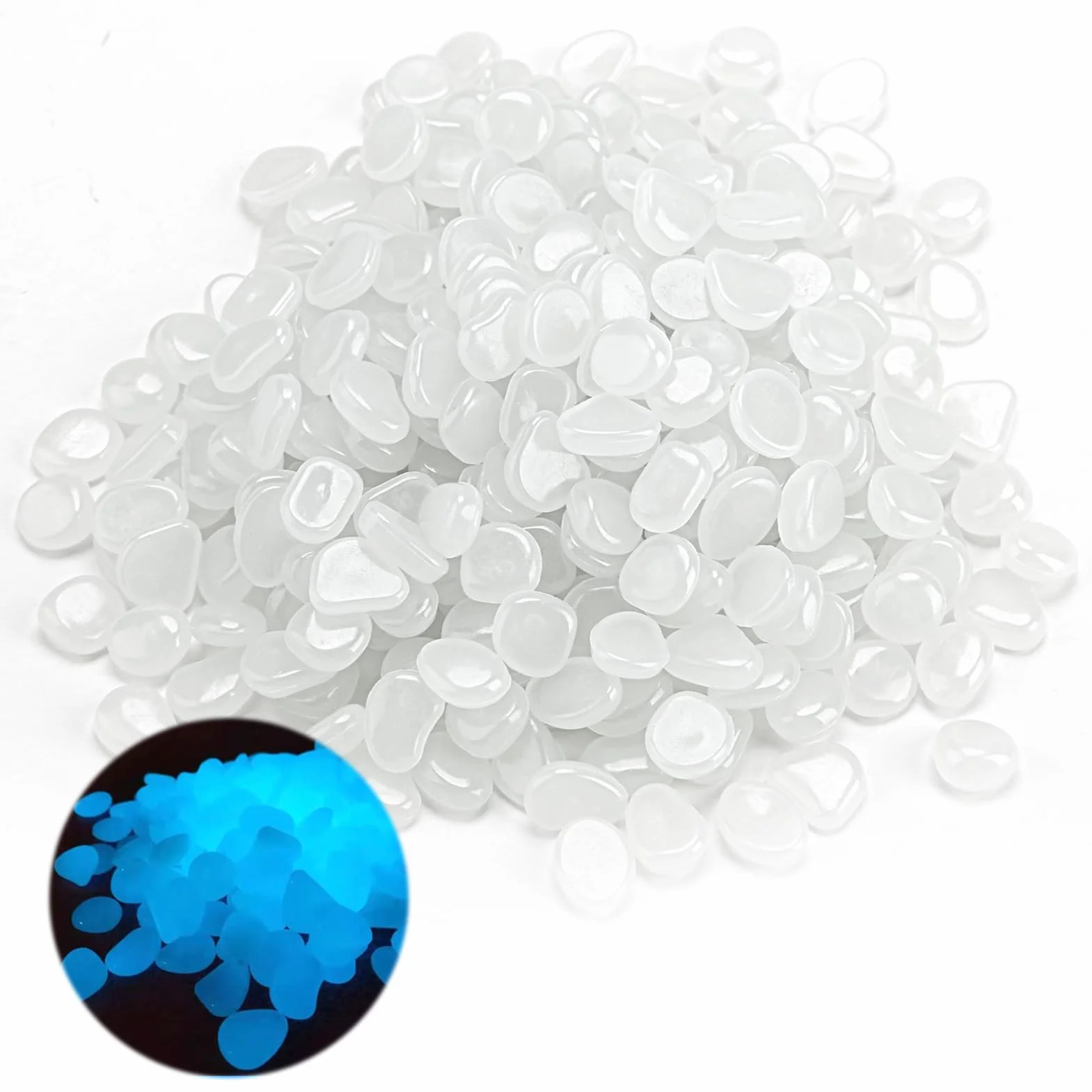300 Pezzi Pietre Luminose bianco, Decorative Luminosi, Ciottoli Fluorescenti Incandescente Ciottoli, Applicabile a Giardino Sentieri Acquario, Crea un'atmosfera romantica (bianco)