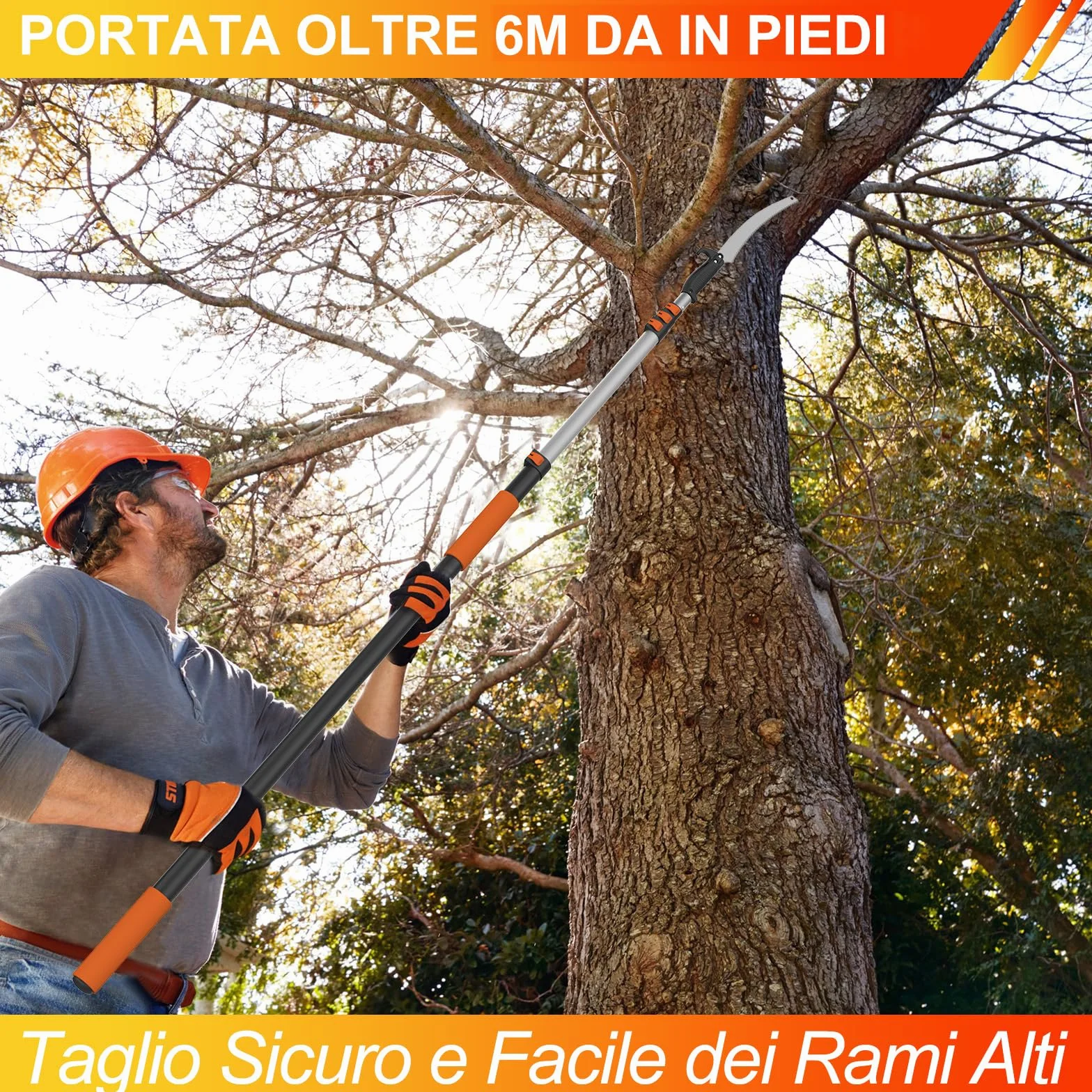 LAANPOLE Potatore su Asta Telescopica 1,5-6m, Sega su Asta 6m, Potatore Manuale per Giardino