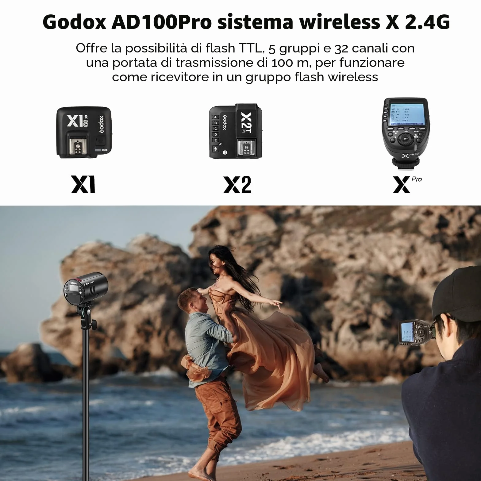 GODOX AD100Pro Nero 100Ws Testa Rotonda TTL HSS Kit Flash Portatile Compatto