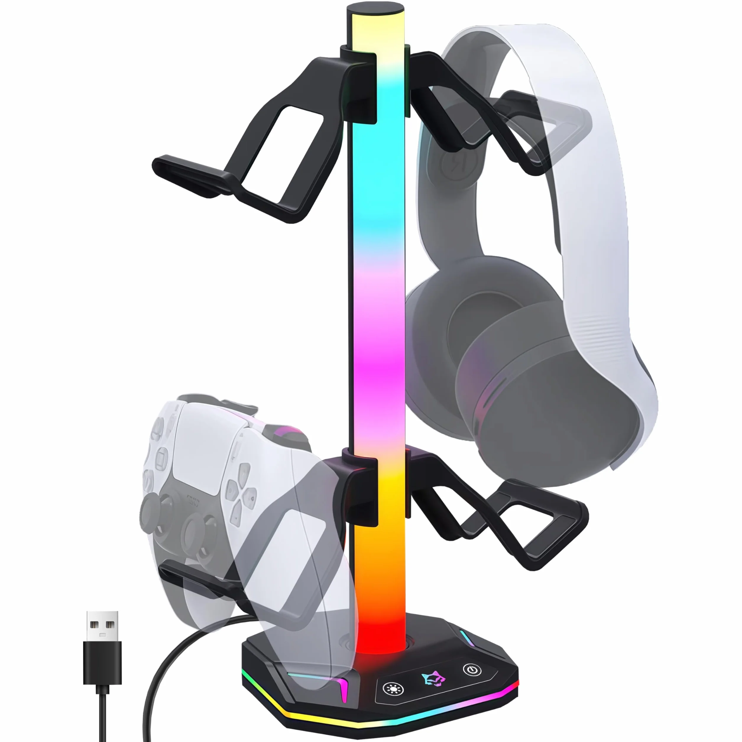 auvstar Porta Joystick Supporto Cuffie Gaming USB Type-C con Retroilluminazione RGB 10 Modalità (Nero)
