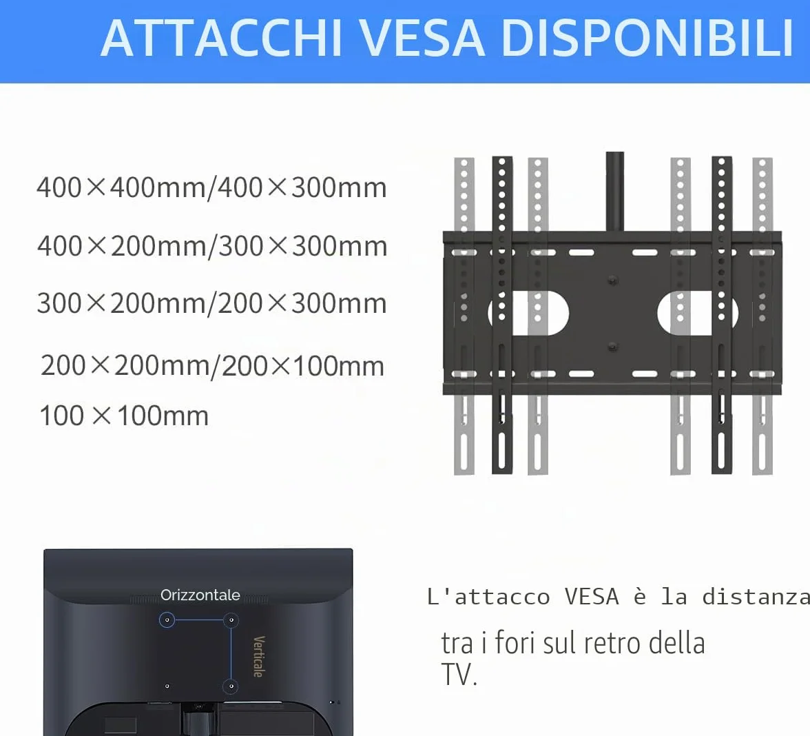Suptek MC4602 Supporto TV Soffitto Regolabile 26-65 Pollici LCD LED Plasma