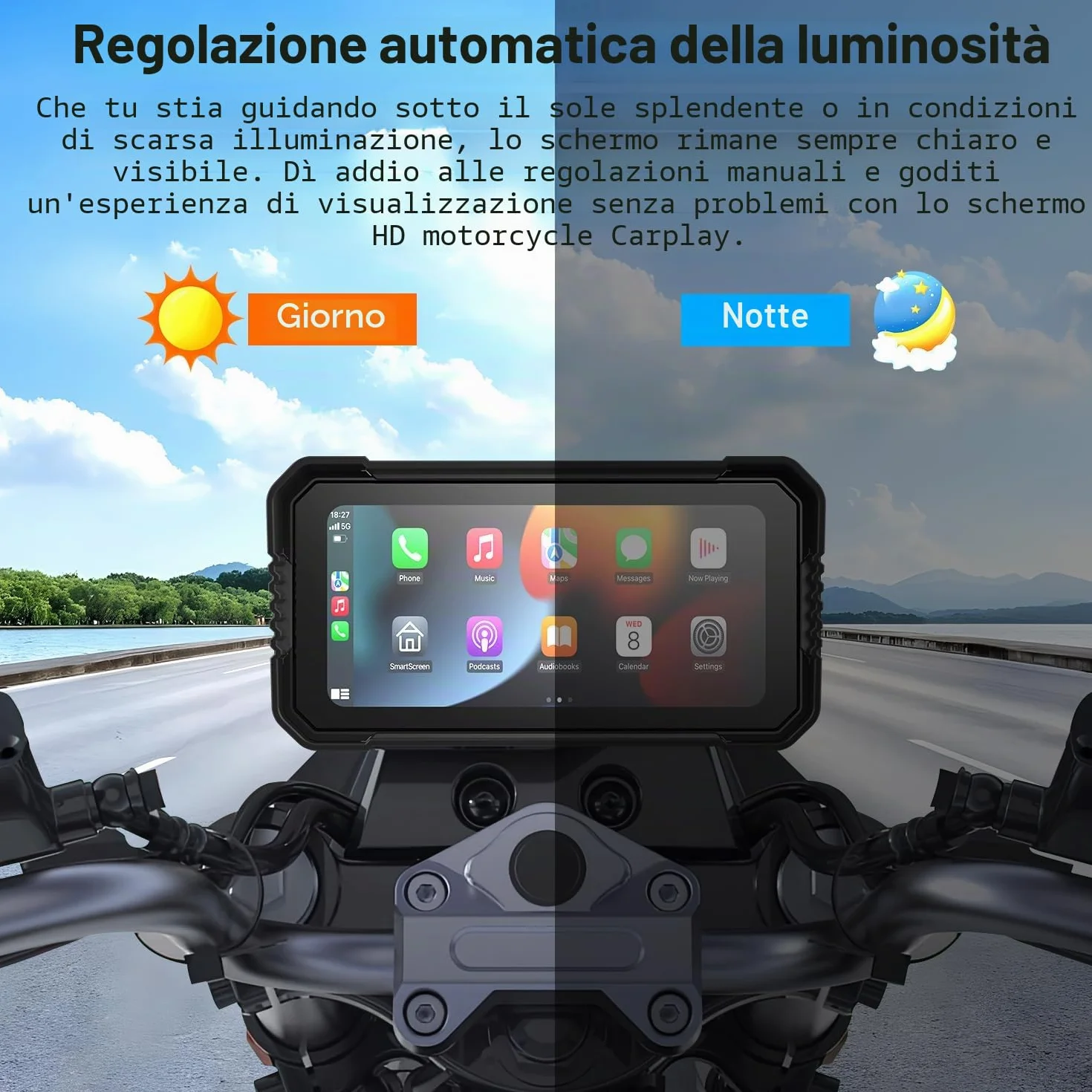 Wireless CarPlay Android Auto Schermo Moto 6,25 Pollici Touchscreen IP67 GPS Dual Bluetooth Telecomando