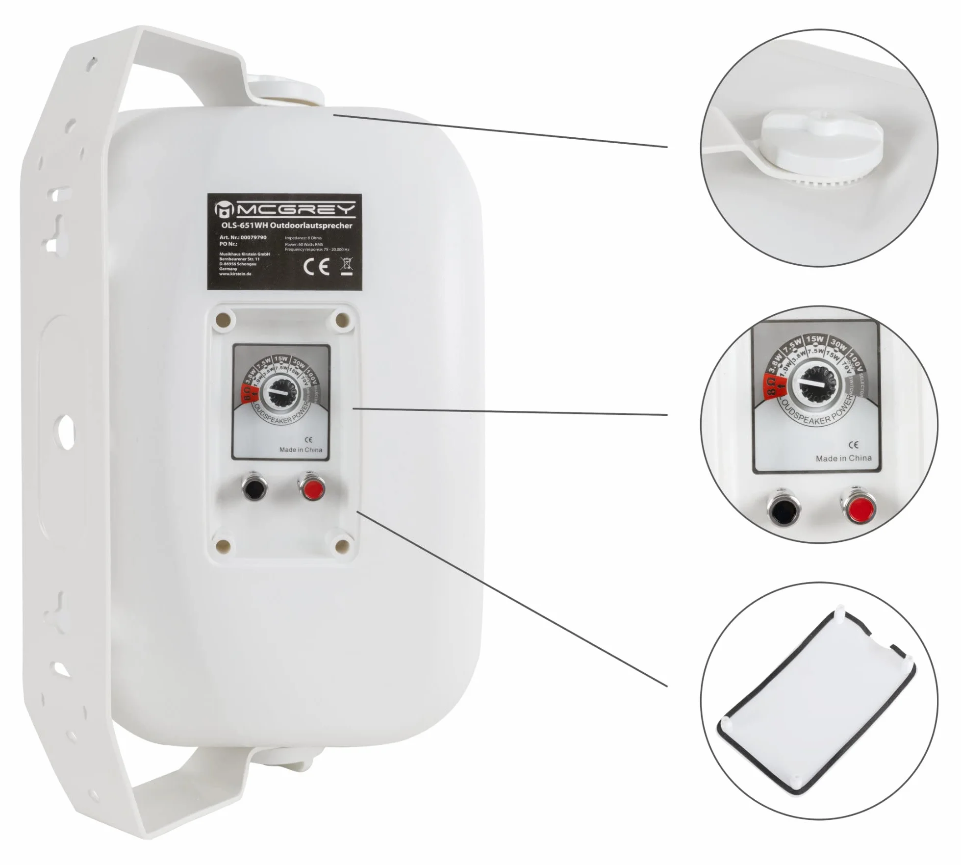 McGrey OLS-651WH Casse Acustiche Outdoor Set 4 Pezzi Sistema Due Vie IP56 60 Watt 70/100V Compatibile Bianco