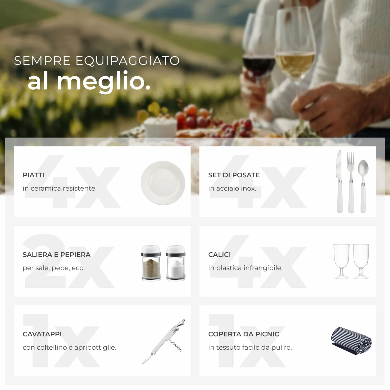 tectake®, cestino picnic 4 persone, cesto picnic vimini, coperta impermeabile, scomparto refrigerante, set picnic 23 pezzi, cestino termico picnic, camping accessori, camper, cesto picnic - Usedom