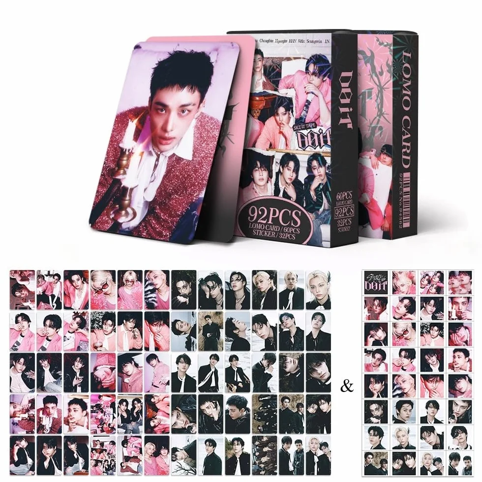 Kpop Stray Kids Cartoline Fotografiche 60 Carte Lomo 32 Adesivi SKZ Fotocard SKZ (E)