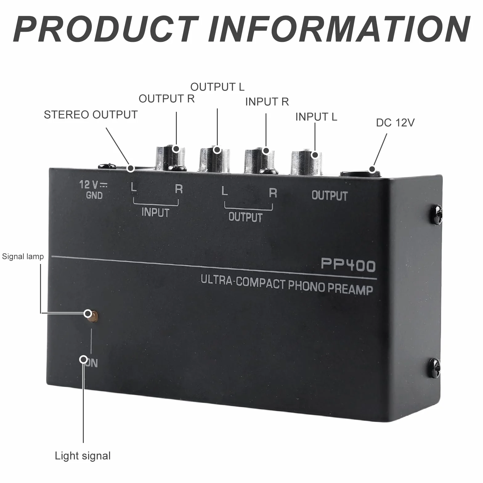 Preamplificatore Phono Giradischi, Mini Preamp Audio Stereo DC 12V Ingresso Uscita RCA