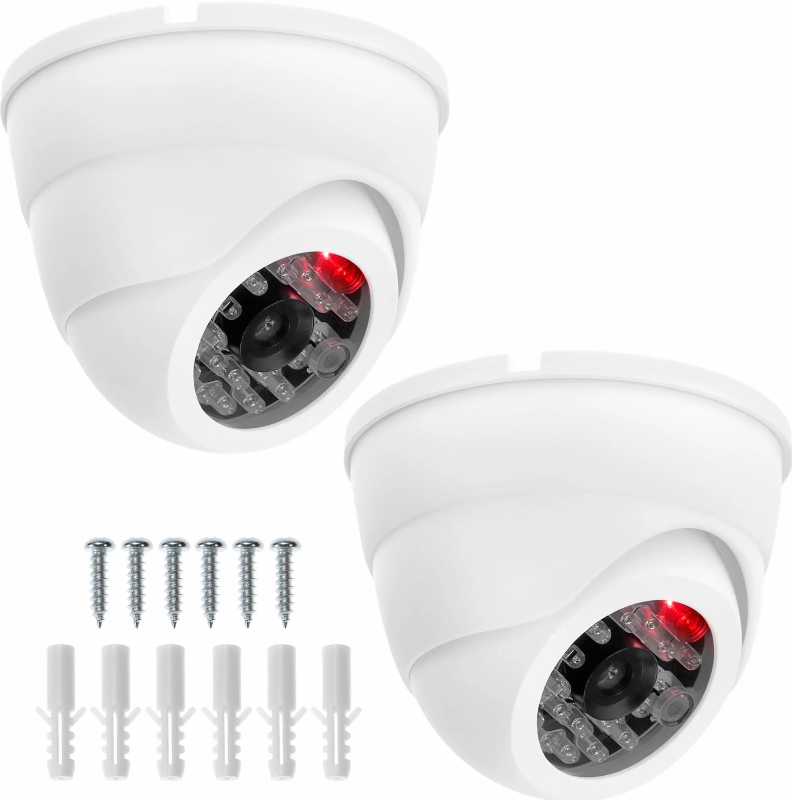 QWORK 2 x Videocamera Finta di Sorveglianza LED Rosso Lampeggiante Bianco Esterno/Interno