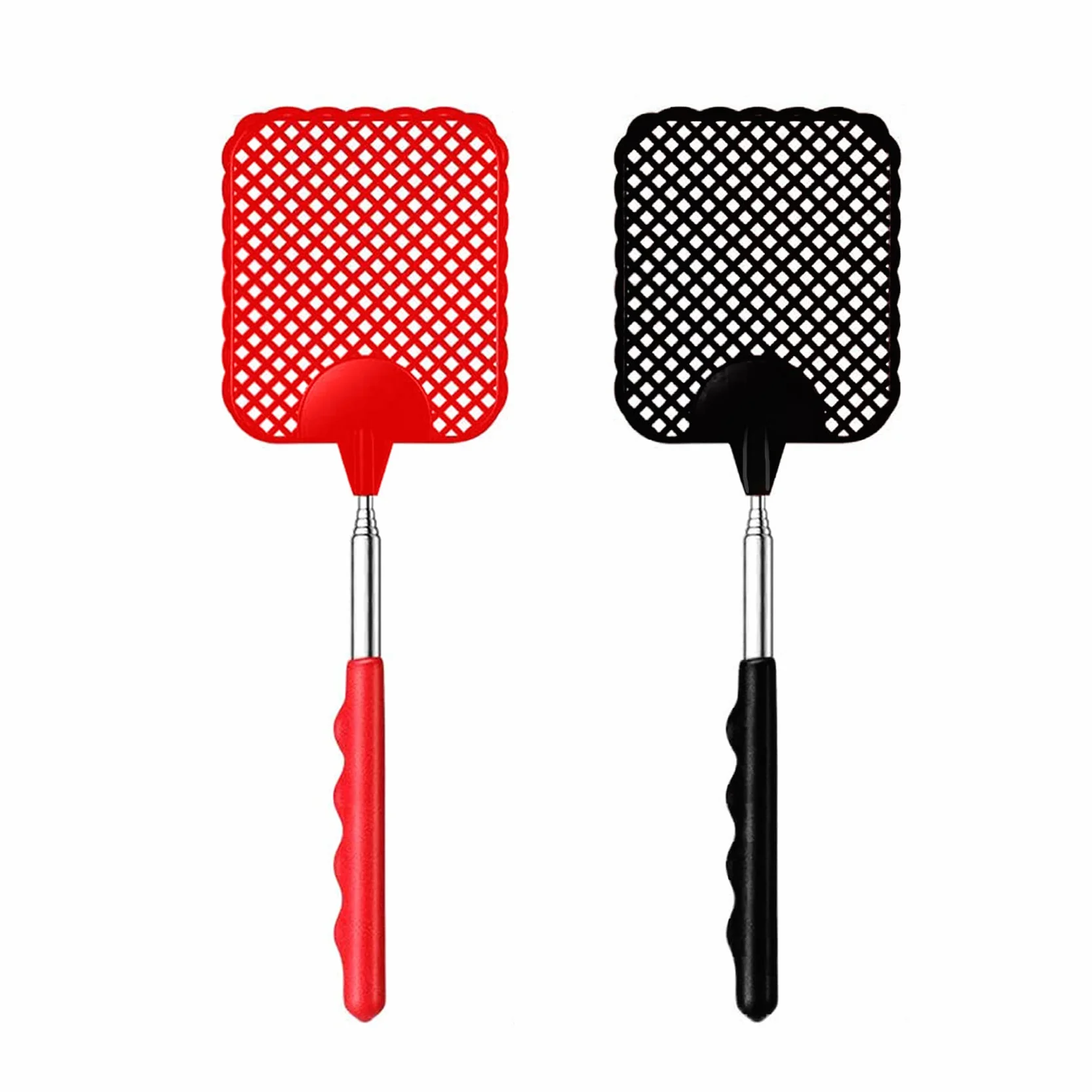 Scacciamosche[2 Pezzi],Scacciamosche a Mosca con Forte Flessibile Durevole Maniglia Telescopica,Manuale Paletta Mosche,per Mosche, Zanzare e Insetti(Nero+Rosso)