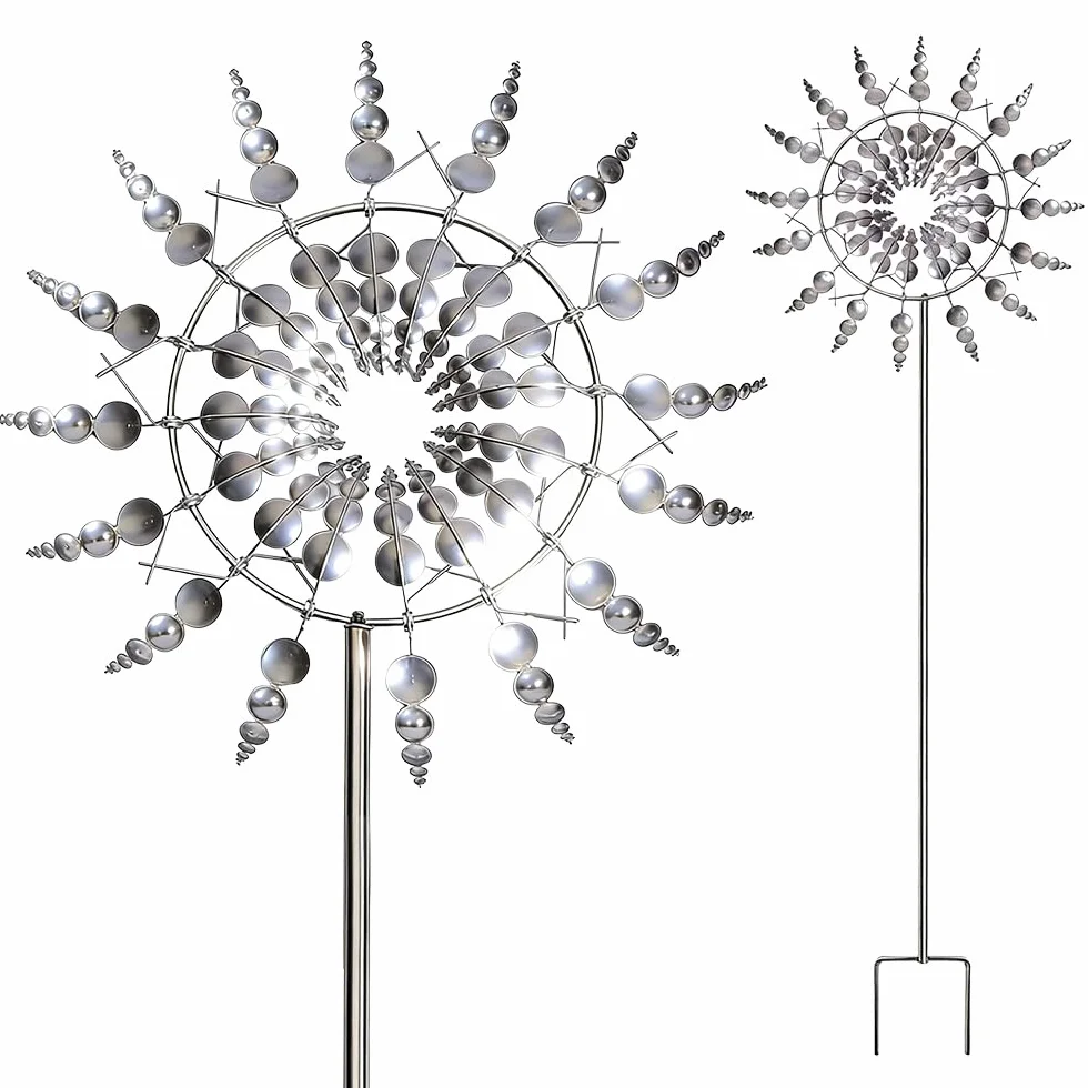 Girandola Cinetica, HOVCEH Upgraded Rust-Proof Mulino a Vento Cinetico, 3D 360° Doppio Rotors Kinetic Girandola a Vento in Metallo per Patio Prato e Giardino (Argento)