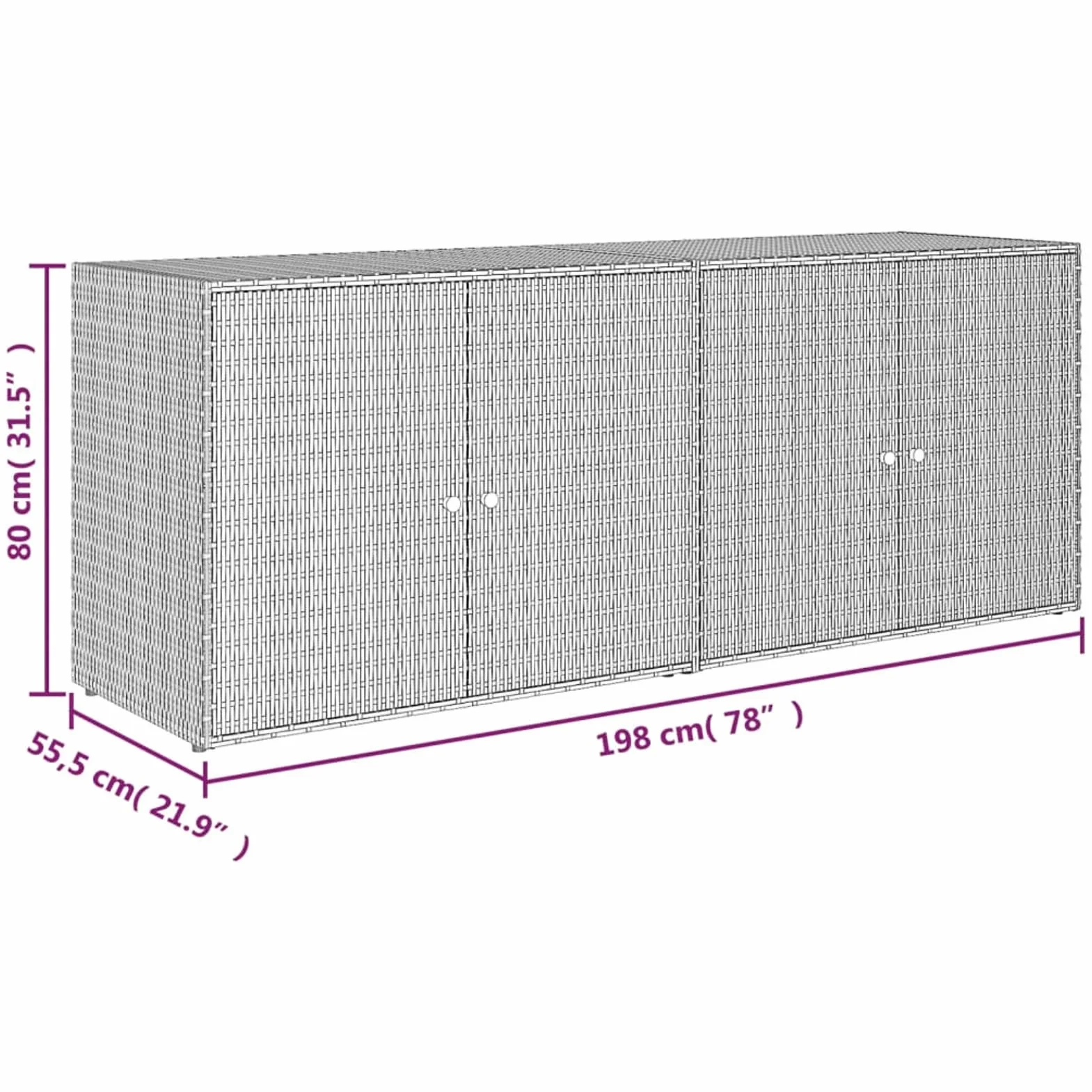 Rantry Mobile Portaoggetti da Giardino Polyrattan Grigio 198x55,5x80cm Armadio Ripostio