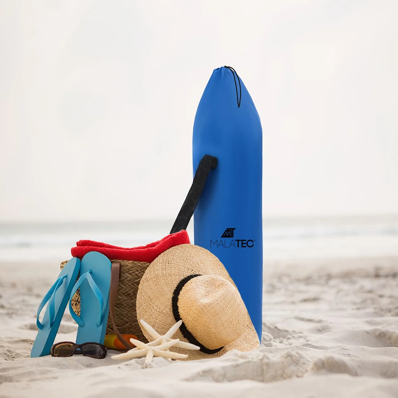 Sdraio da Spiaggia con Borsa da Trasporto Pieghevole, Resistente fino a 110 kg, Impermeabile, per Giardino, Terrazza, Spiaggia, Campeggio, in Acciaio, Blu 23563