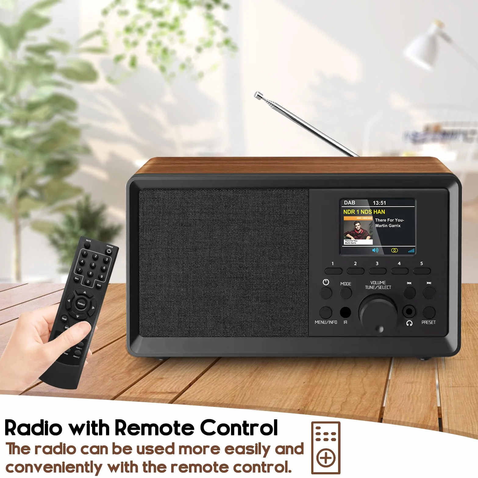 Radio DAB+/FM Bluetooth Telecomando Legno Retrò Cucina Sveglia Doppio Allarme USB AUX