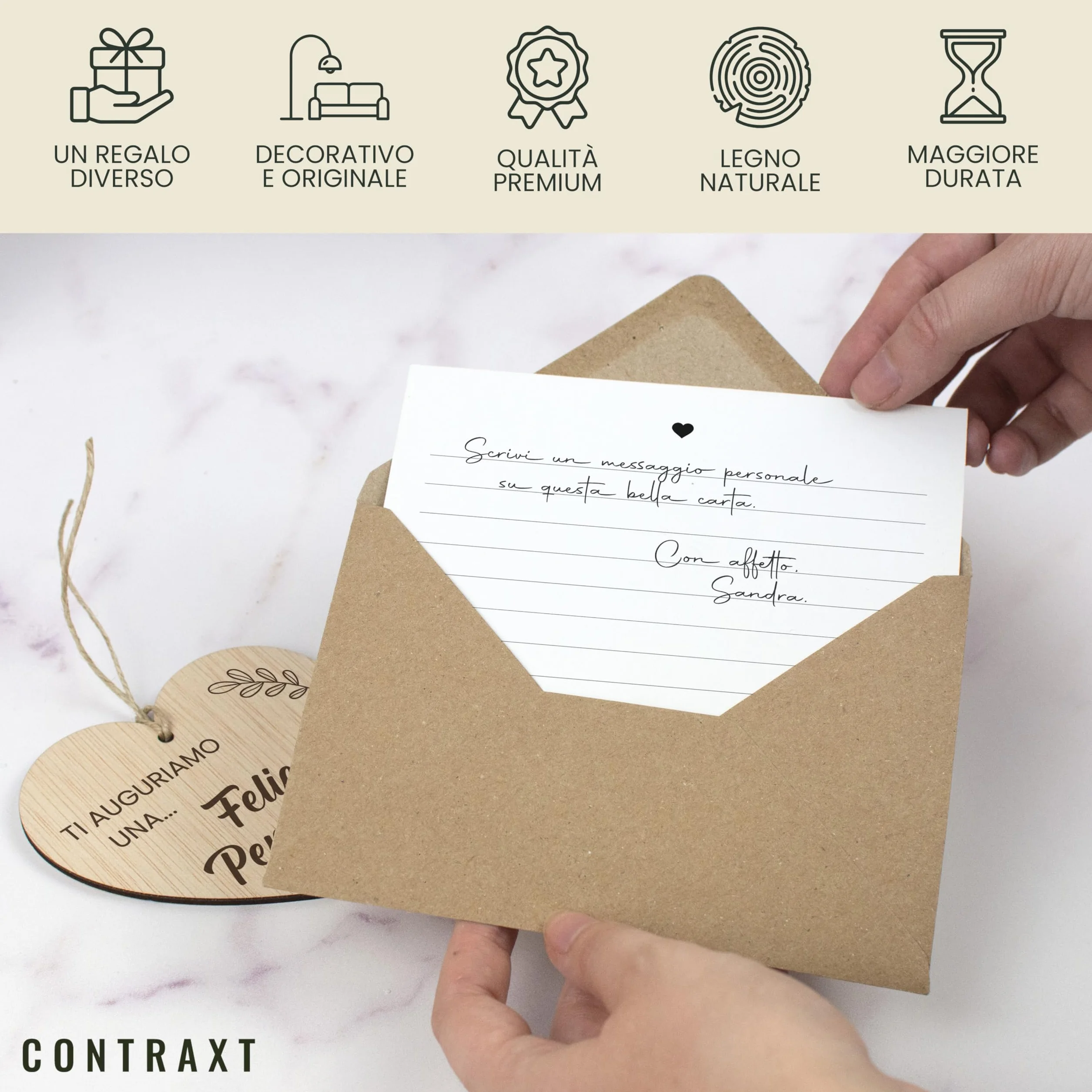 CONTRAXT Regalo Originale per Pensione, Biglietto di Buona Pensione in Legno con Ciondolo