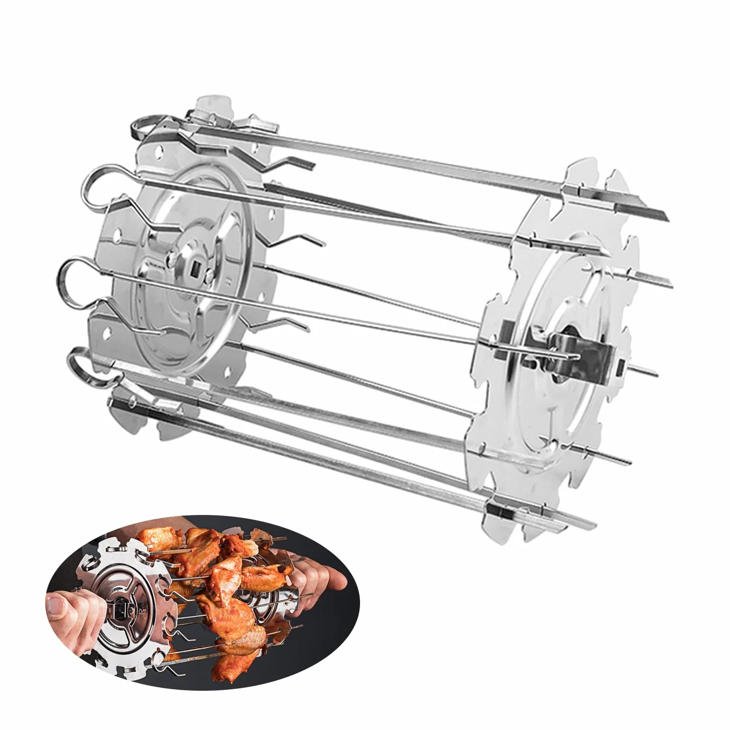 Set di 10 spiedini girevoli in acciaio inox, set di spiedini girevoli di qualità professionale, da utilizzare con forno, barbecue o friggitrice ad aria calda