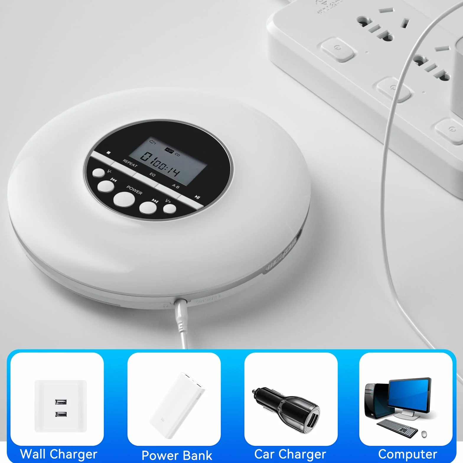 Lettore CD Portatile con Cuffie HiFi Discman Classico Display LCD e Cavo AUX
