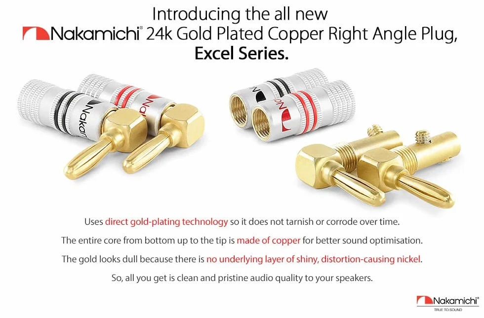 Nakamichi connettori a banana 12-18 AWG 4 mm placcati in oro 24 K 4 pezzi spine angolate