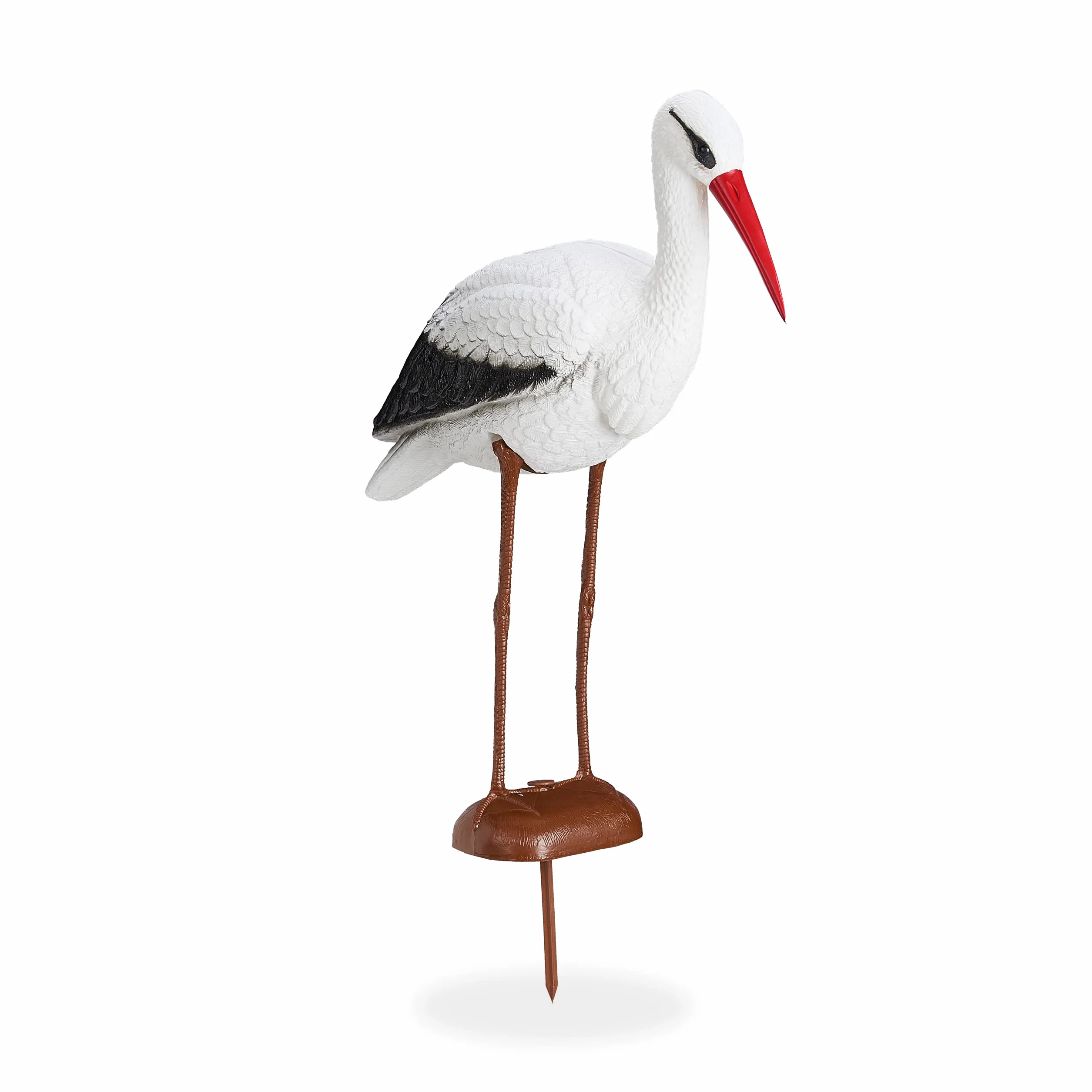 Relaxdays Figura da Giardino a Forma di Cicogna, Decorativa, Allontana gli Aironi, HxLxP: 80 x 22 x 64 cm, Bianco/Rosso
