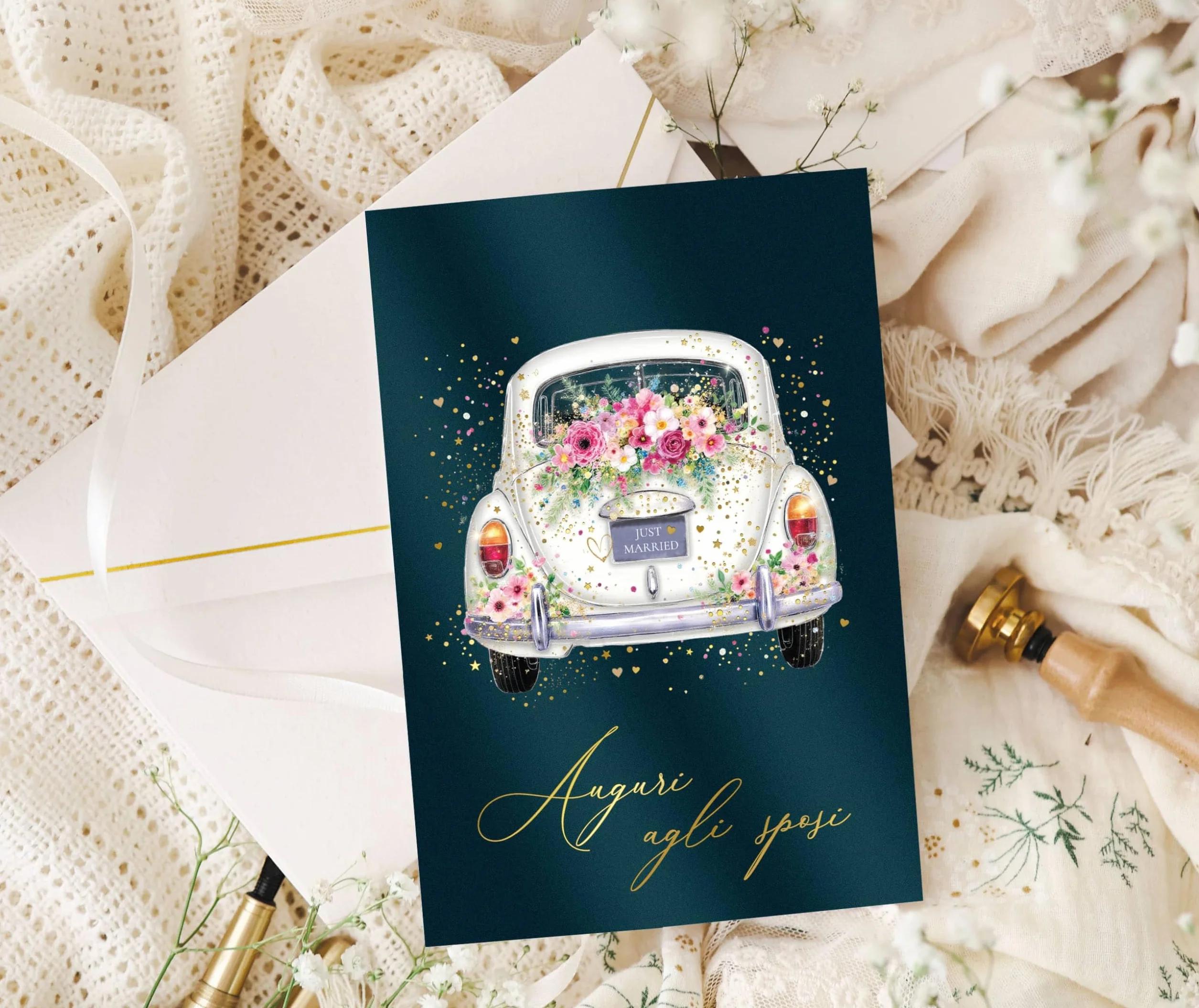 Joli Coon Biglietto auguri matrimonio premium STARDUST Weddingcar 17 x 11,5 cm