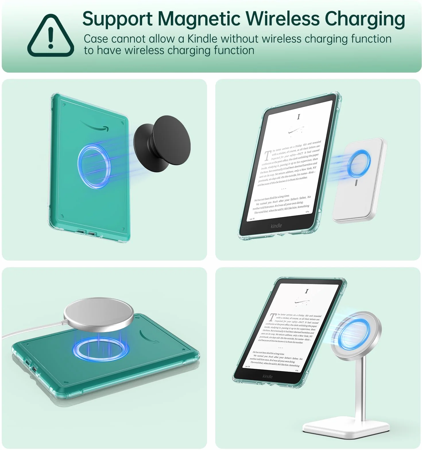 MoKo Custodia Girevole 360° per 7" Kindle Paperwhite 12a Gen 2024 e Kindle Colorsoft 2024/2025, Magnetica con Auto Wake/Sleep, Verde Giada