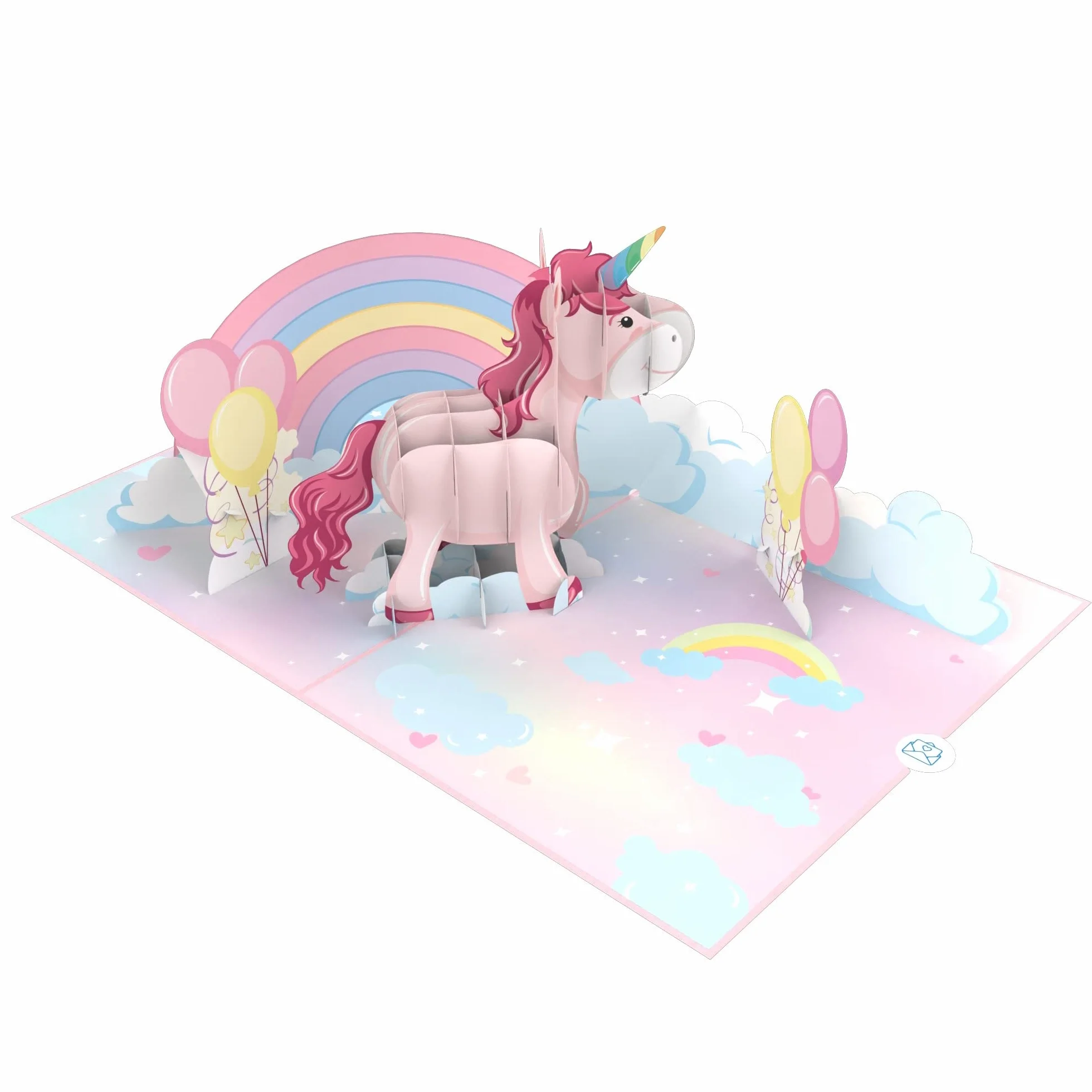 MOKIO Biglietto Auguri Pop-Up Unicorno rosa Arcobaleno 3D compleanno busta