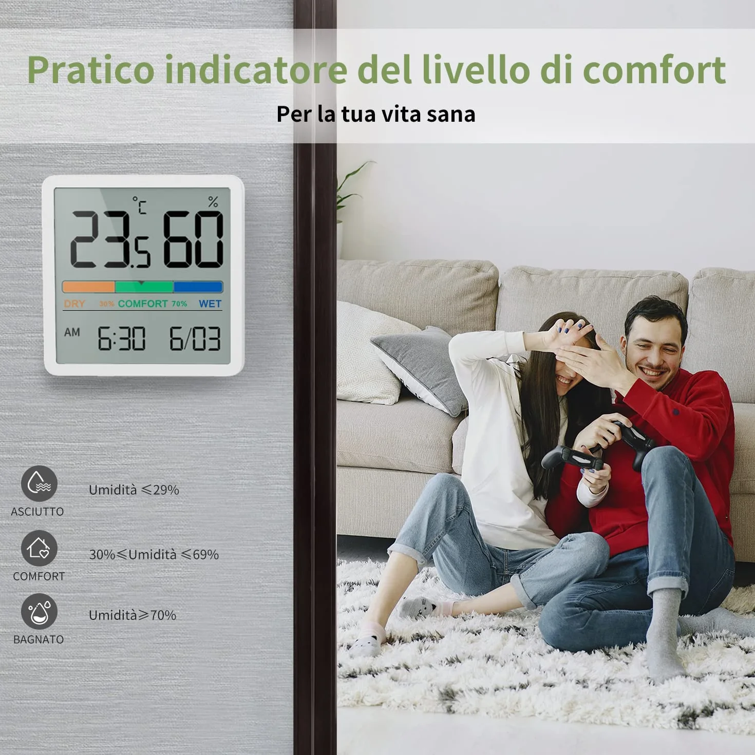 NOKLEAD Igrometro Termometro Digitale per Interni, Sensore Temperatura Umidità Portatile, Misuratore Accurato Bianco