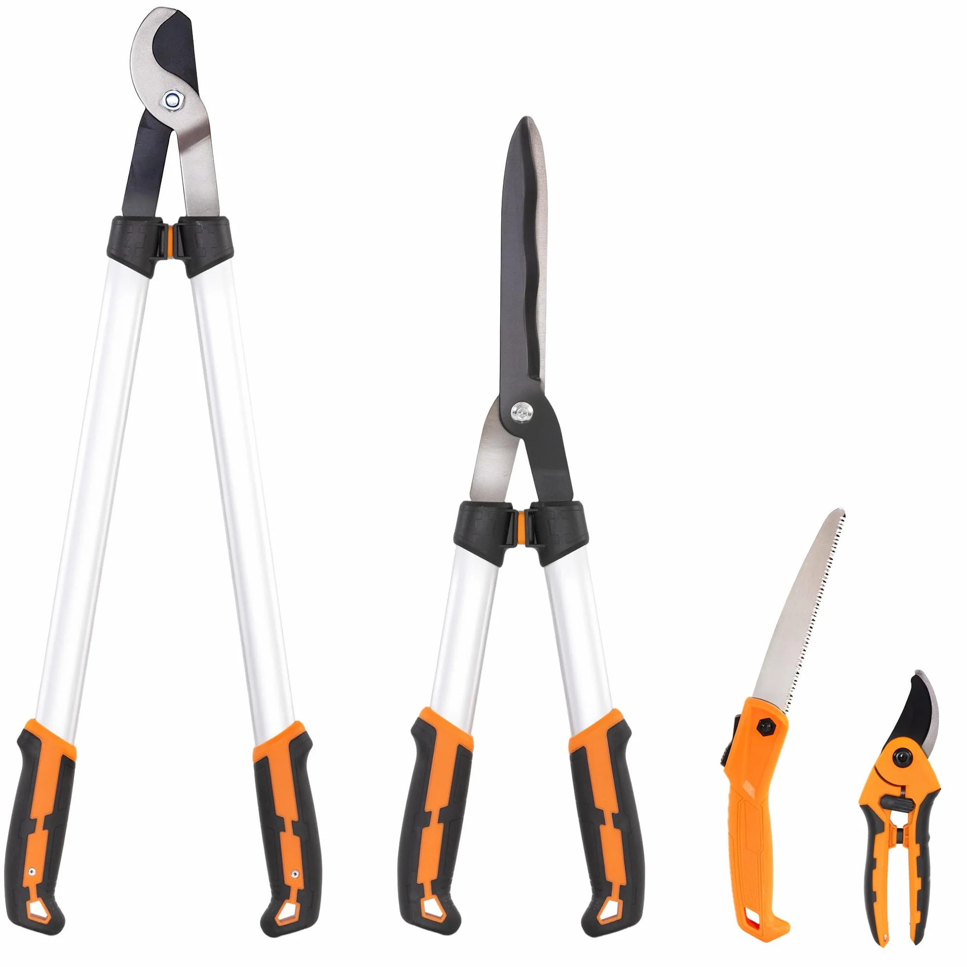 Outsunny Set da Giardinaggio 4 Pezzi Cesoie Troncarami Forbici Potatura Seghetto Pieghevole Lame Affilate Manico Alluminio