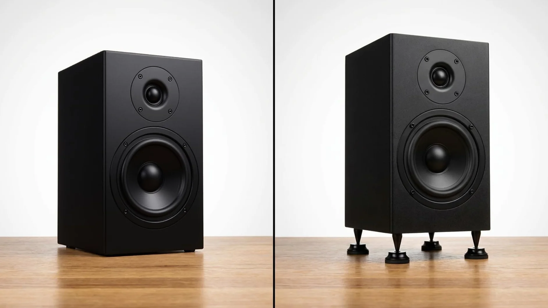 Set di punte e cuscinetti per altoparlanti M6, alluminio nero, Ø10 mm cono con radius pad Ø20 mm, ammortizzatori vibrazioni HiFi