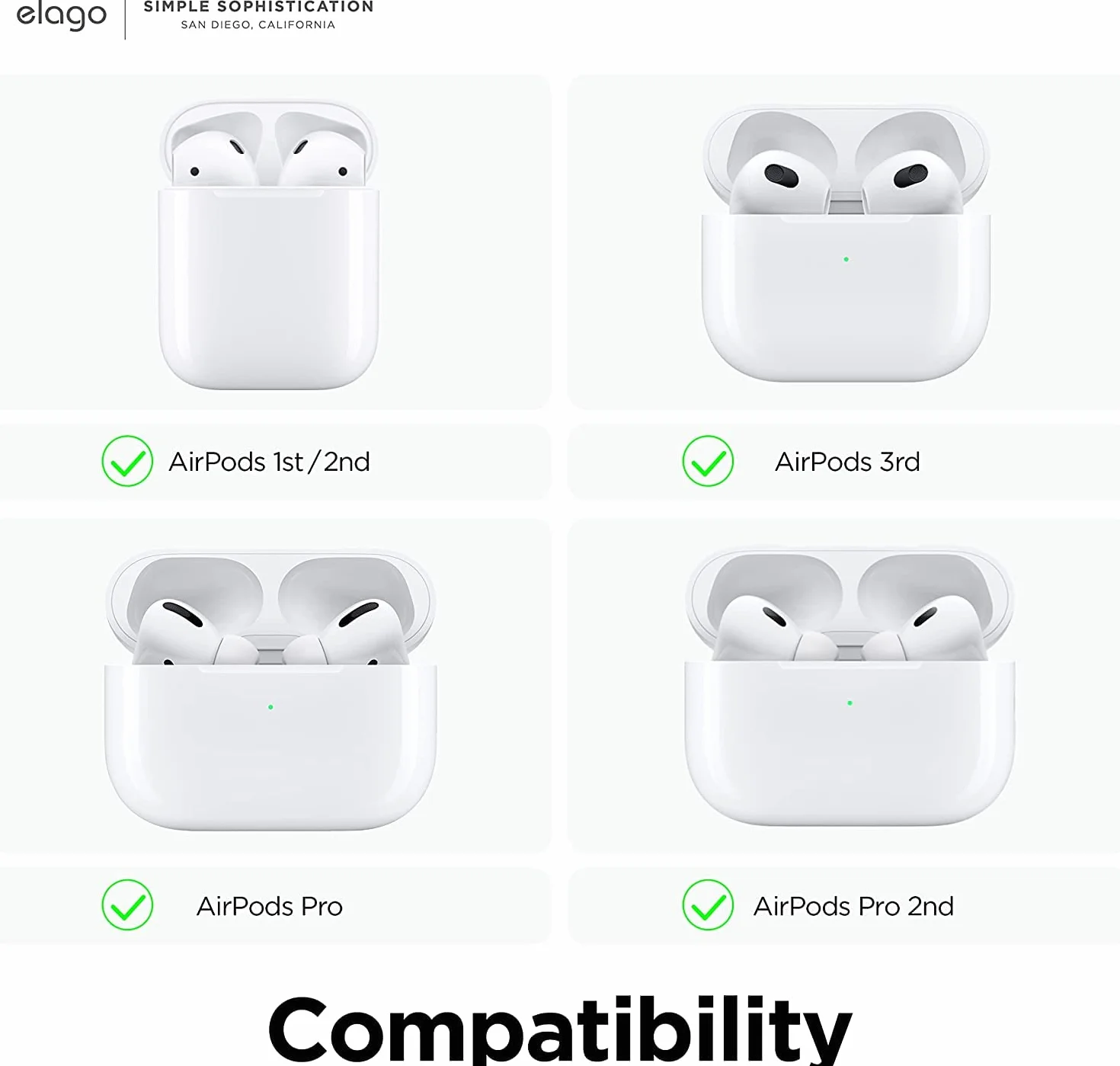 elago EarHooks Ganci Auricolari per Apple AirPods Pro 2/1 AirPods 3/2/1 Antiscivolo in TPU Sport Corsa Jogging Ciclismo Palestra Bianco