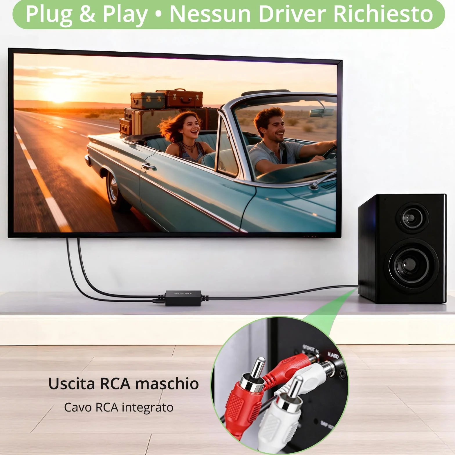 Convertitore Ottico a RCA 192kHz/24bit DAC Digitale-Analogico SPDIF per HDTV, DVD, Blu-Ray