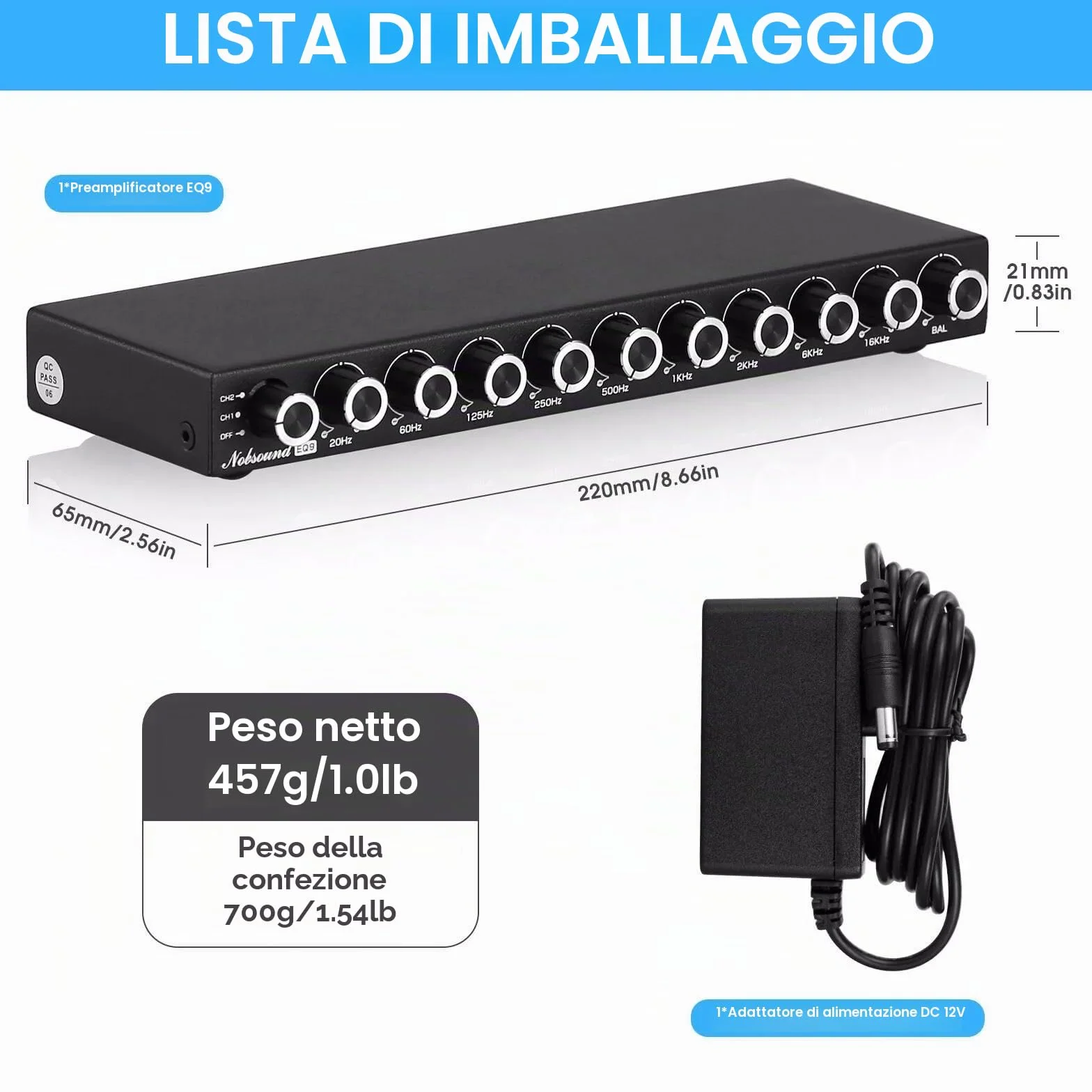 Nobsound HiFi 9-Band Stereo EQ Preamplificatore Equalizzatore Analogico Processore Audio (EQ9)