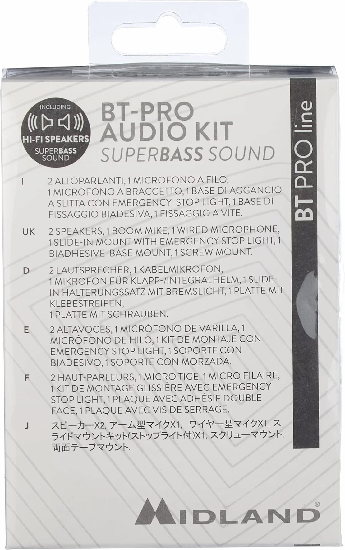 Midland BT Pro Audio Kit Cablaggio Secondo Casco Accessorio Interfono Moto Auricolare Casco Moto 2 Altoparlanti Super Bass Sound Microfono Filo Braccetto Base Aggancio Fissaggio