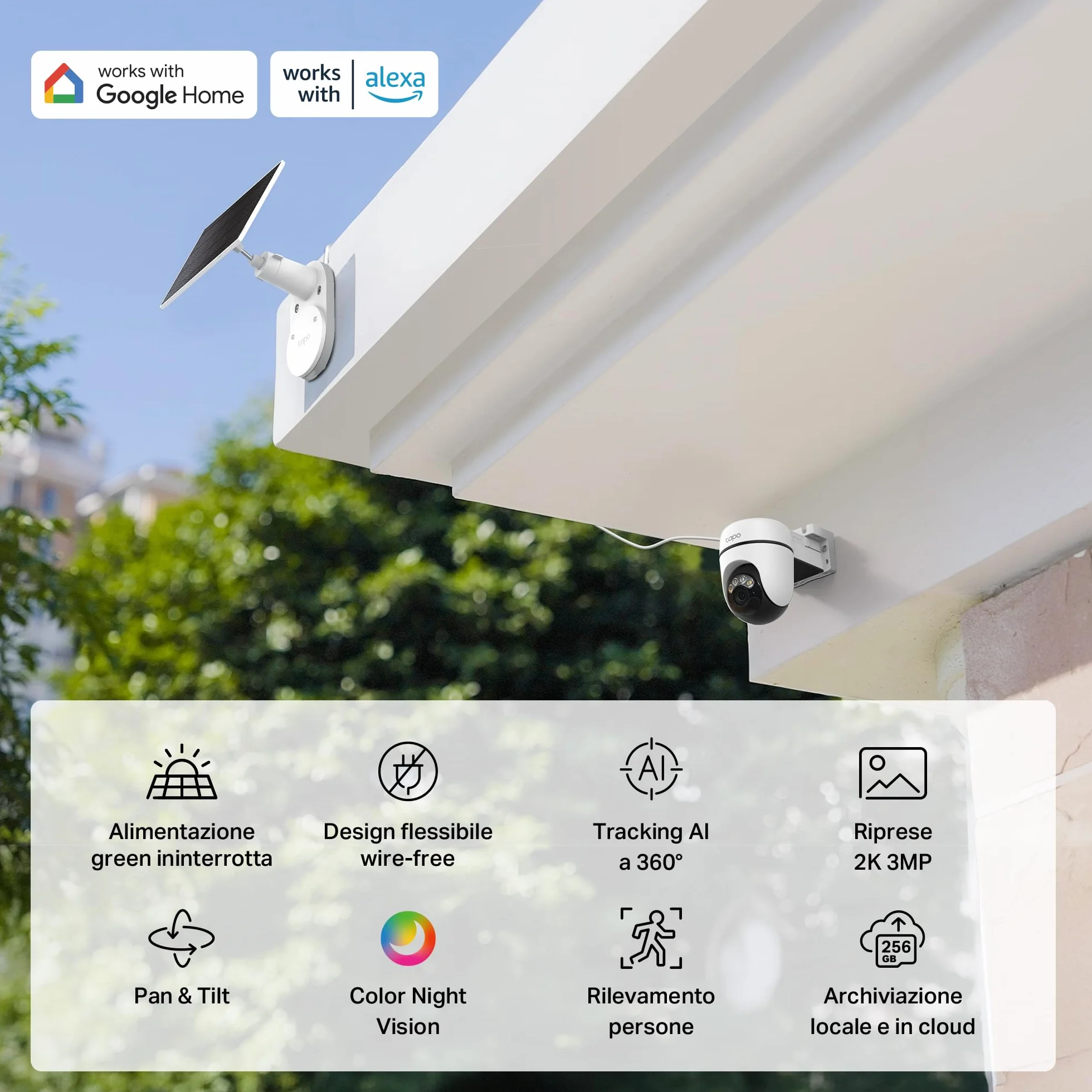 Tapo C610 KIT 2K 3MP Telecamera Wifi Esterno Senza Fili Pannello Solare 360° PTZ Videocamera Sorveglianza Batteria 6700mAh Rilevamento Umano Visione Notturna Colori Tracciamento AI IP65