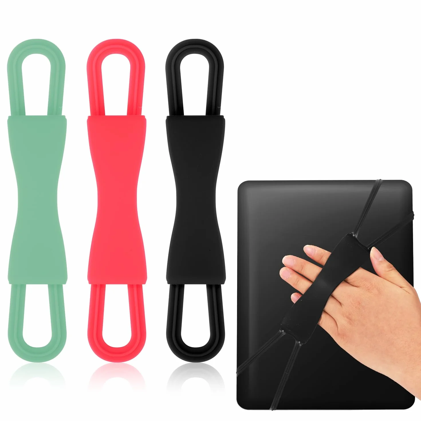 Lyreh 3 Pezzi Supporto da Polso per Kindle, Comodo Cintura di Lettura Estensibile per Tablet 10,16-20,32 cm (Nero, Rosso, Verde)