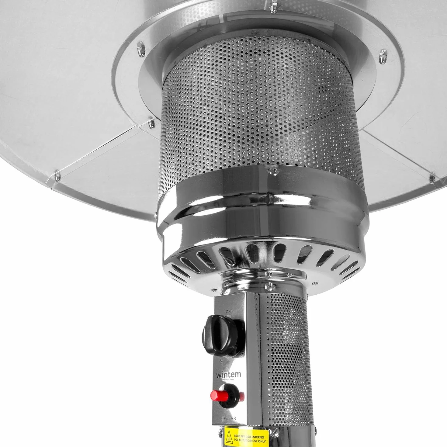 Stufa a Fungo Riscaldante per Esterno a Gas 12kW, Accensione Piezoelettrica, Ruote Integrate, Compatibile con Bombola 15Kg, Nero