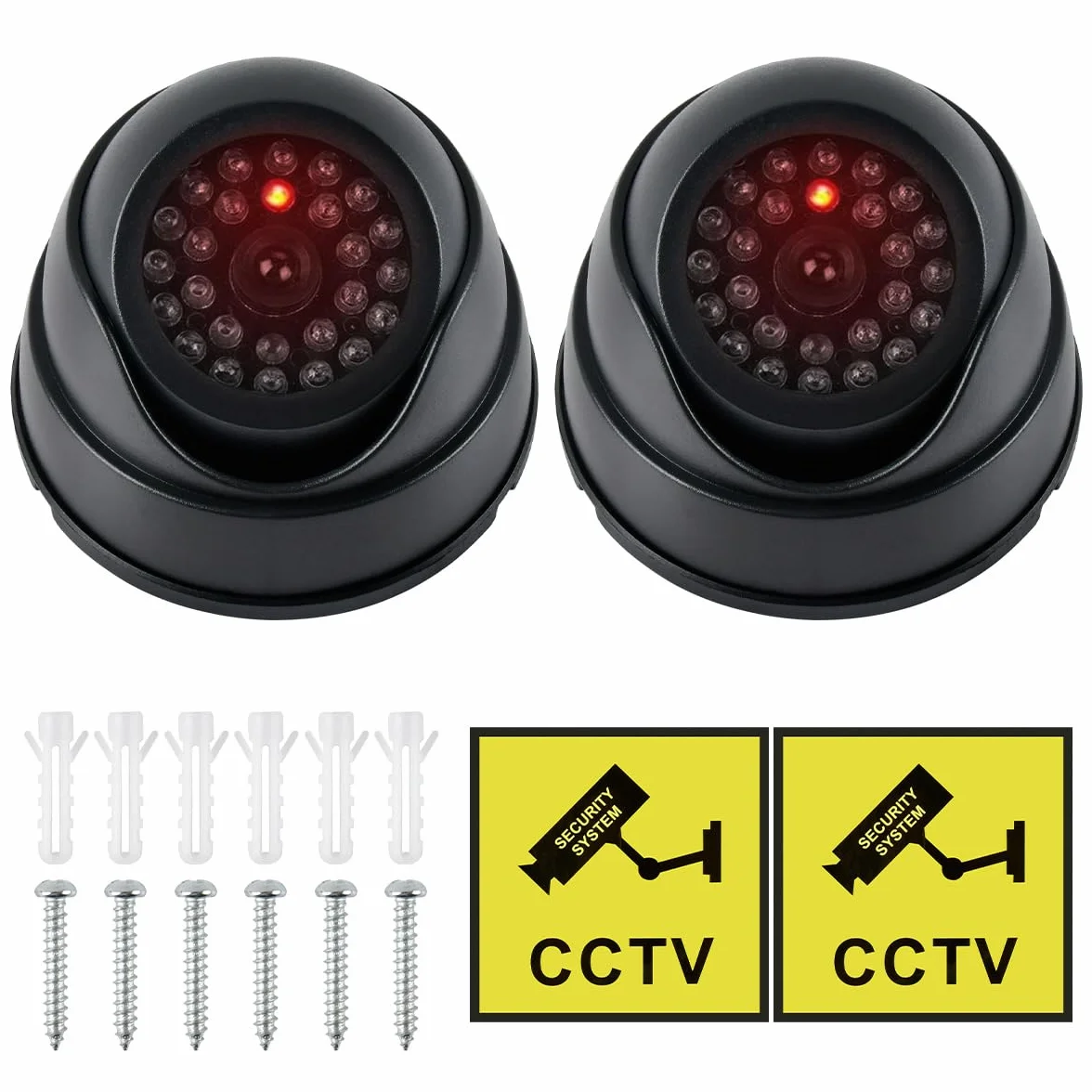 Telecamera Finta Esterno con Led 2PZ CCTV Fittizia Nero a Batteria