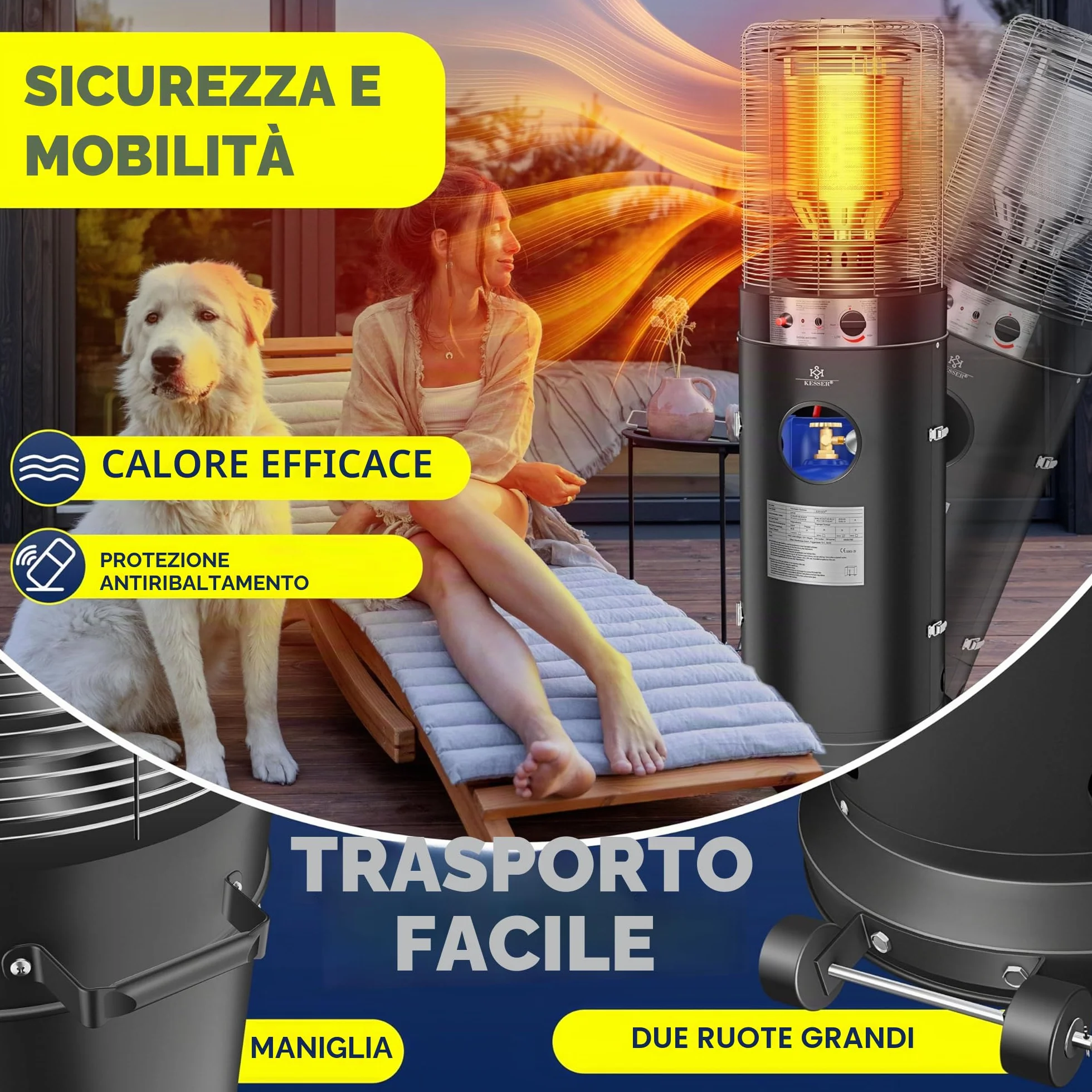 KESSER Riscaldatore radiante a gas Fungo 12,5 kW Stufa da esterno Nero