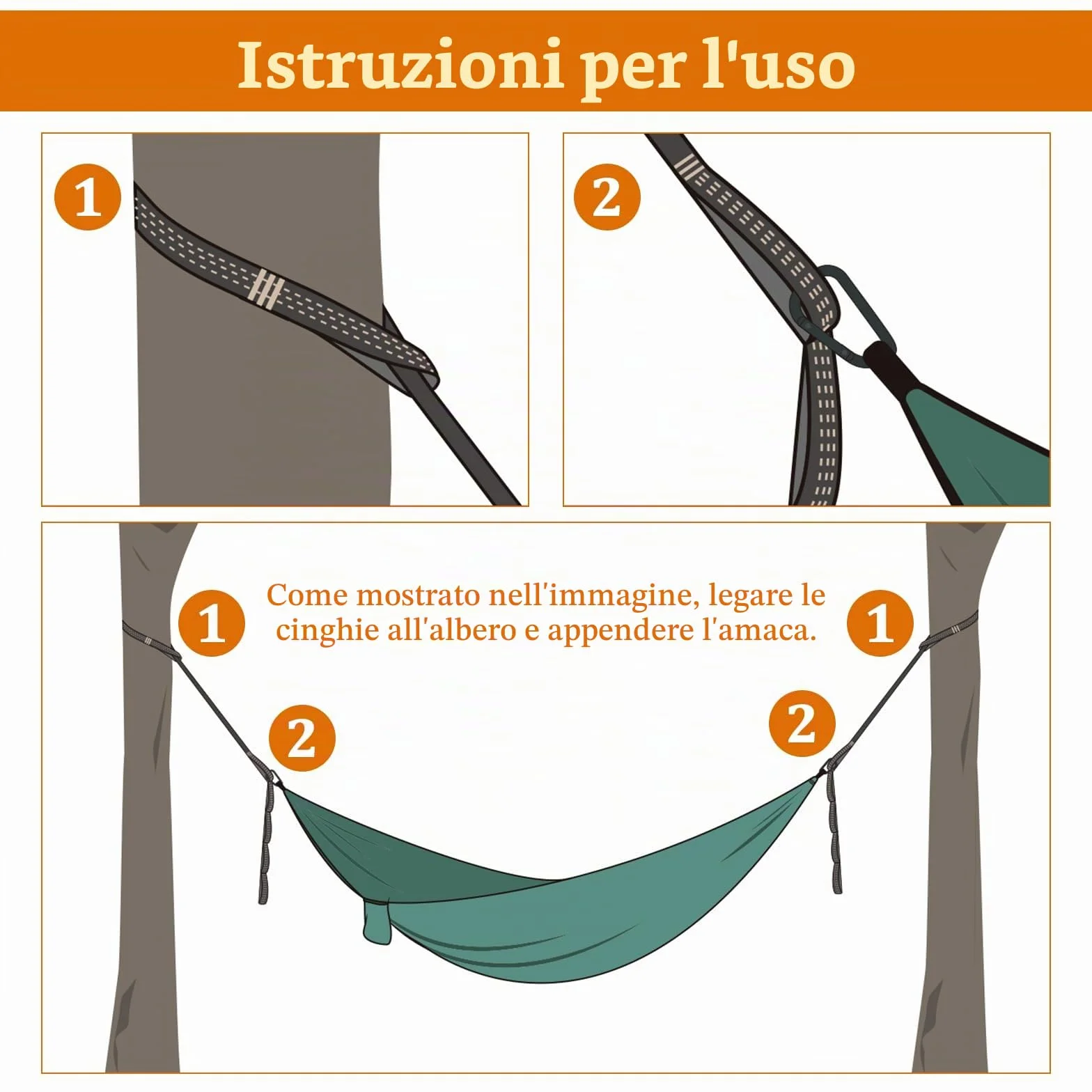 CONNECTION 2 Pezzi Cinghie per Amaca da Campeggio 2 m x 2.5 cm 300 kg con Moschettoni e Custodia