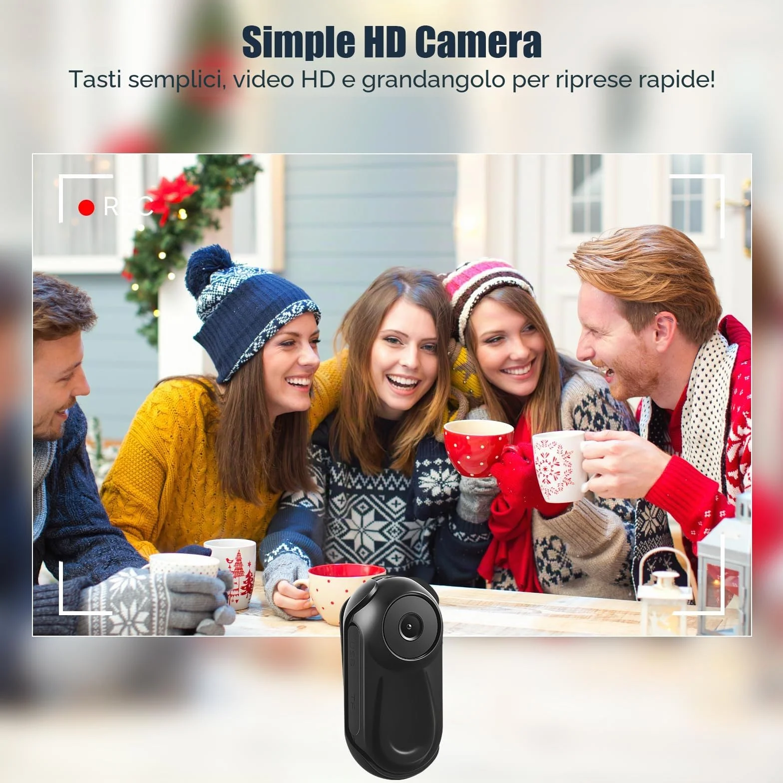 Mini Action Cam 1080P Fotocamera corporea con magnete e accessori per casco moto bicicletta sport impermeabile con scheda SD 64GB