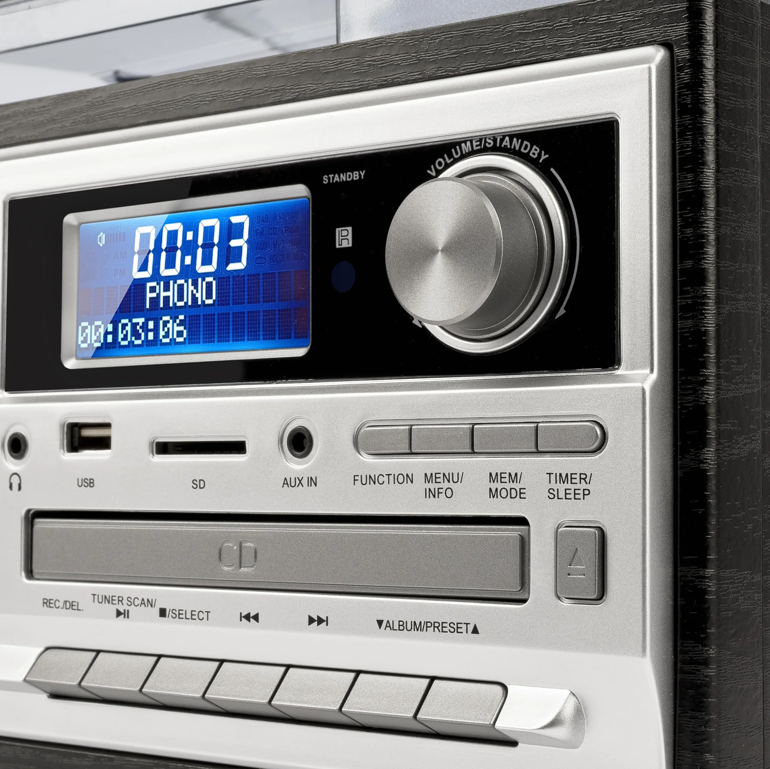 Trevi TT 1072 DAB Giradischi Vintage 25W 3 Velocità CD USB AUX-IN Cassette Radio Digitale Stereo All-in-One Encoding Nero