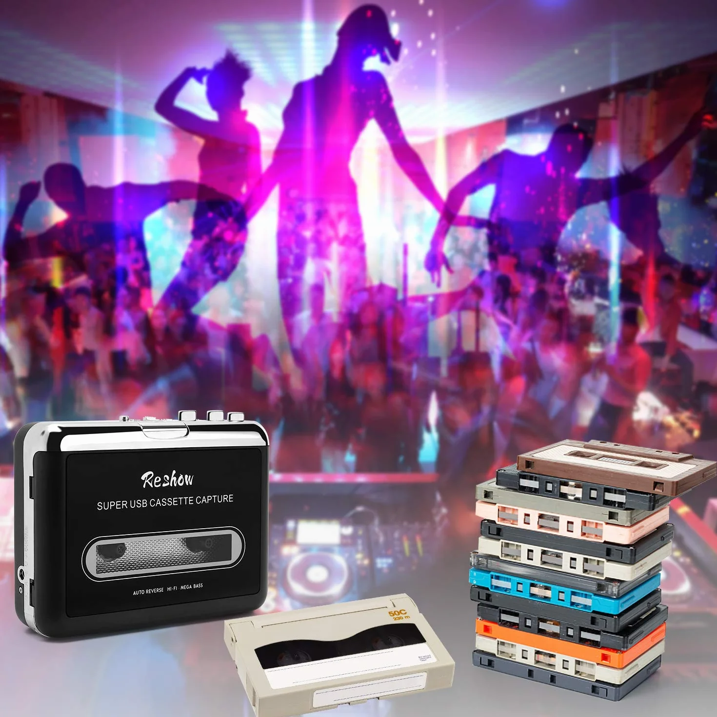 Reshow przenośny odtwarzacz kaset magnetofonowych MP3 USB