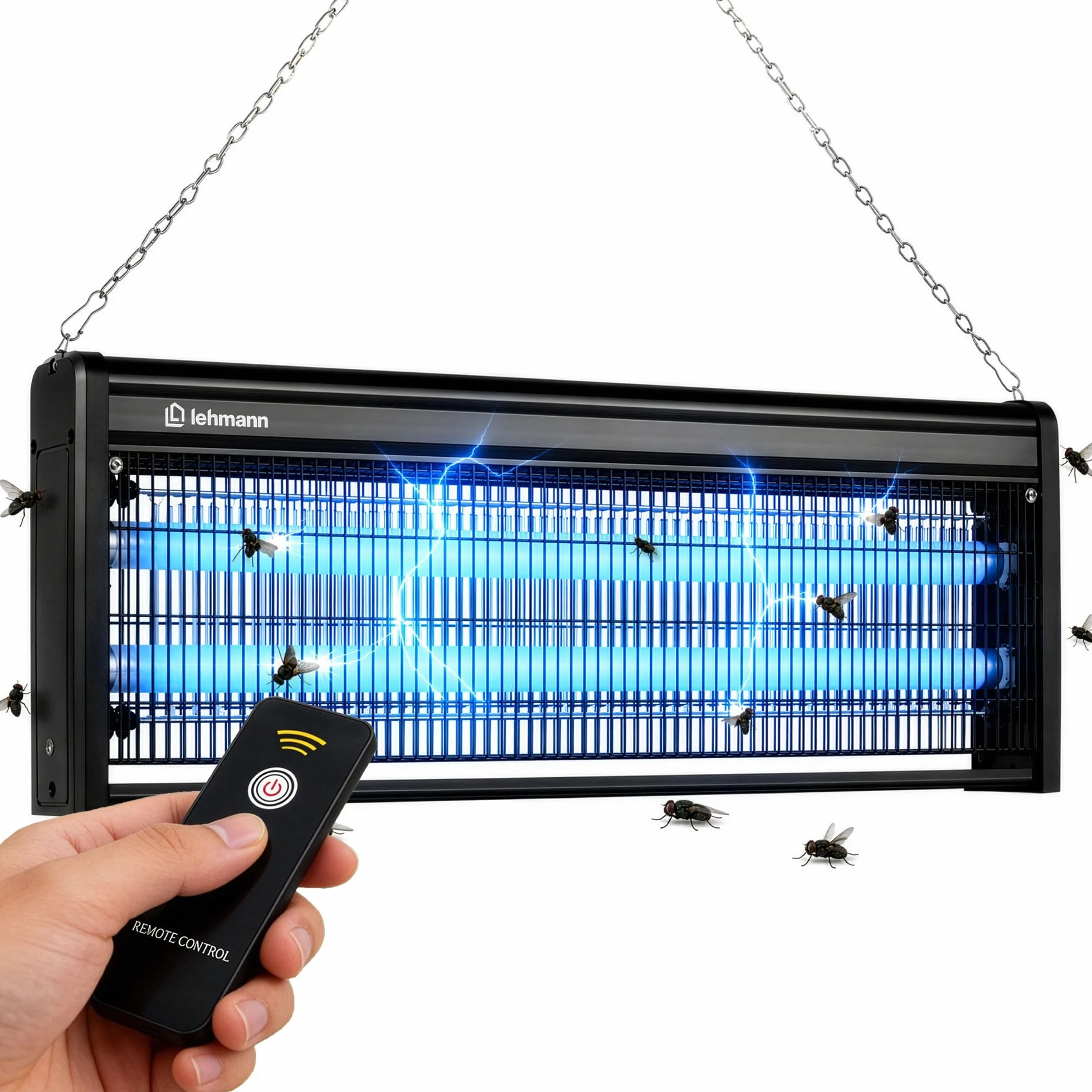 LEHMANN Lampada Antizanzare Elettrico 40W, Zanzariera Elettrica contro Insetti, Zanzare e Mosche senza Prodotti Chimici, Controllo Remoto con Telecomando, Silenziosa, Lampada Zanzare fino 400 m²